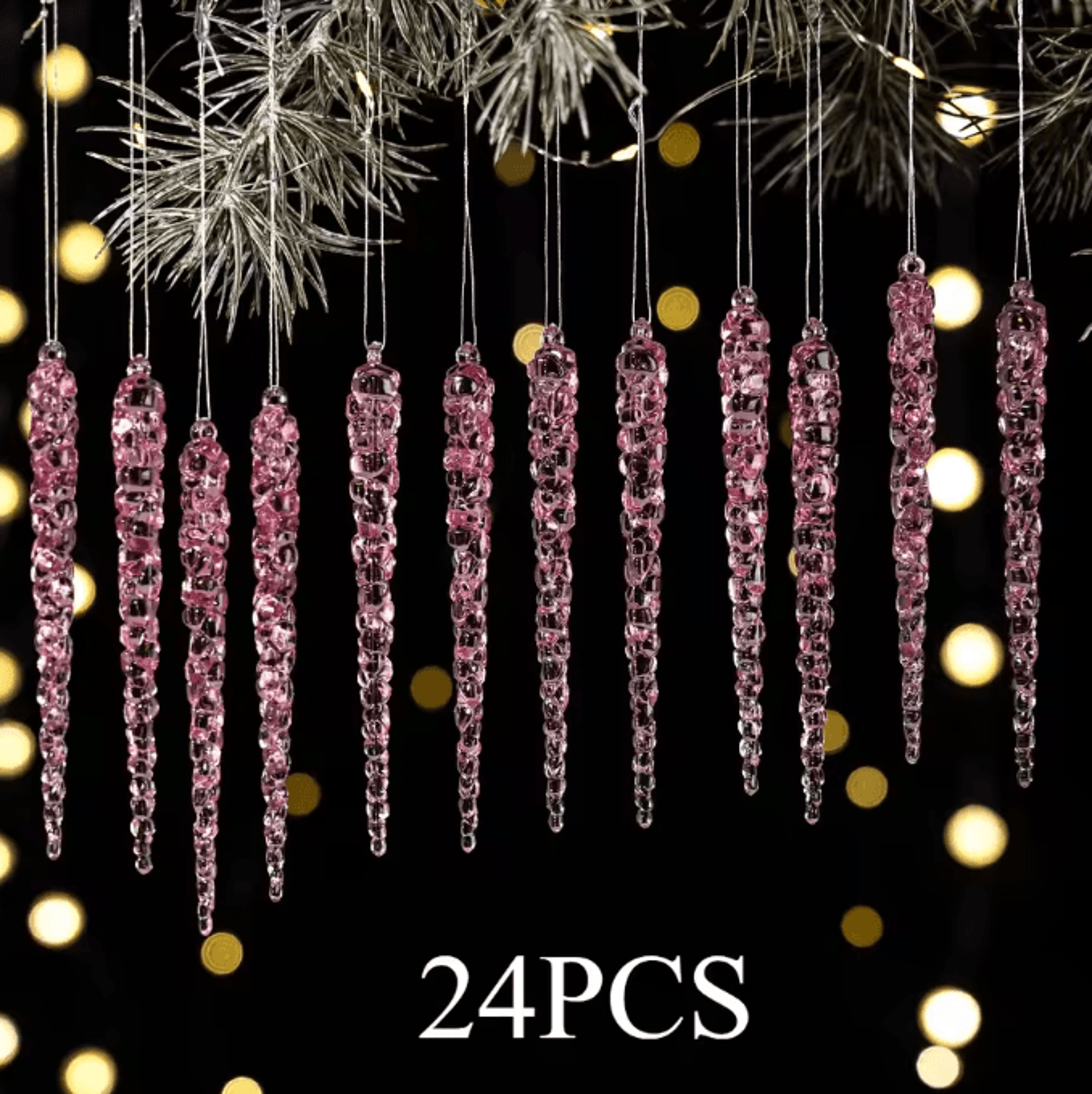 24PCS Acrylic Christmas Icicle Ornaments  Realistic Hanging Tree Decorations For Winter Decor 8