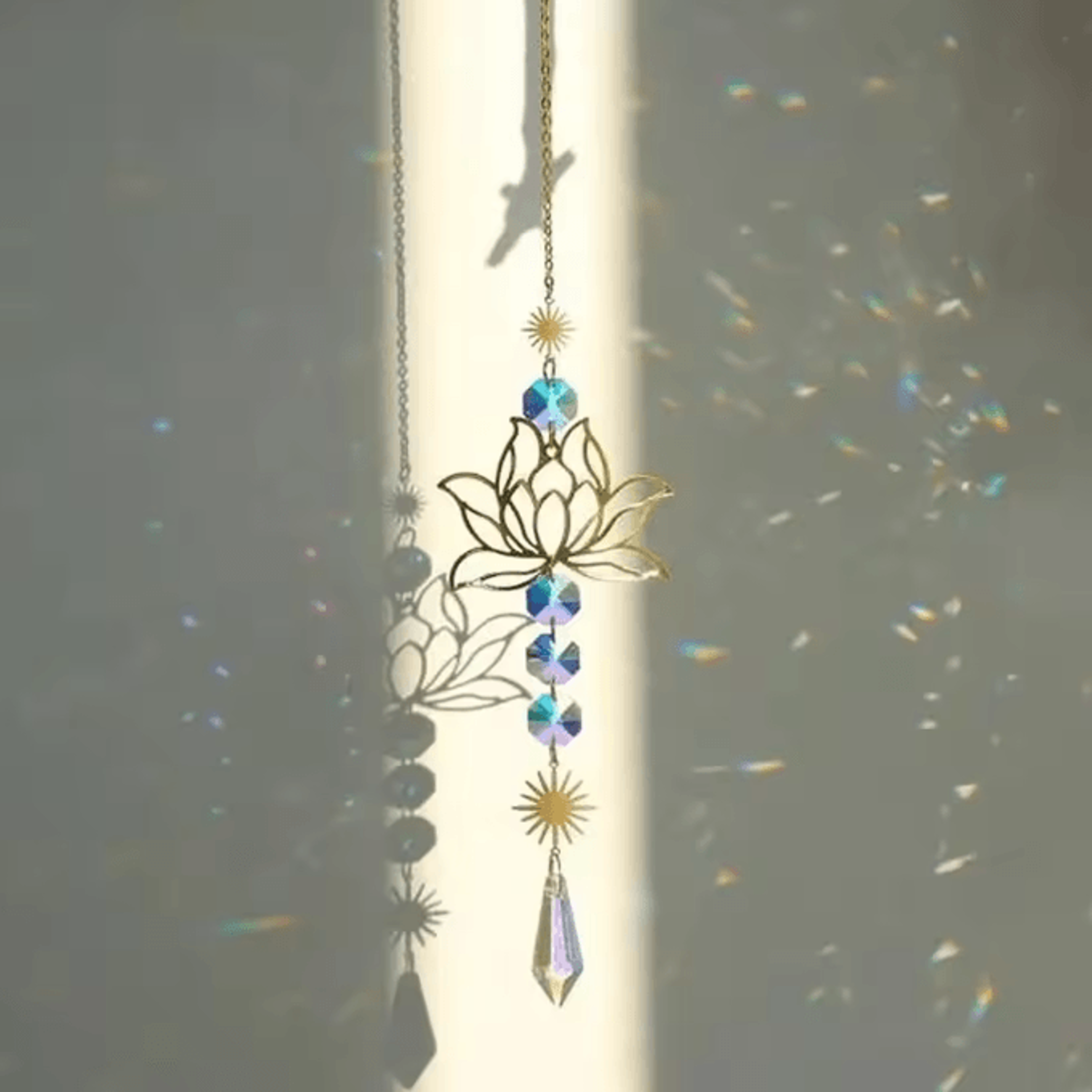 Metal Lotus Crystal Suncatcher Wind Chime  Handmade Hanging Charm For Home  Garden Decor 3