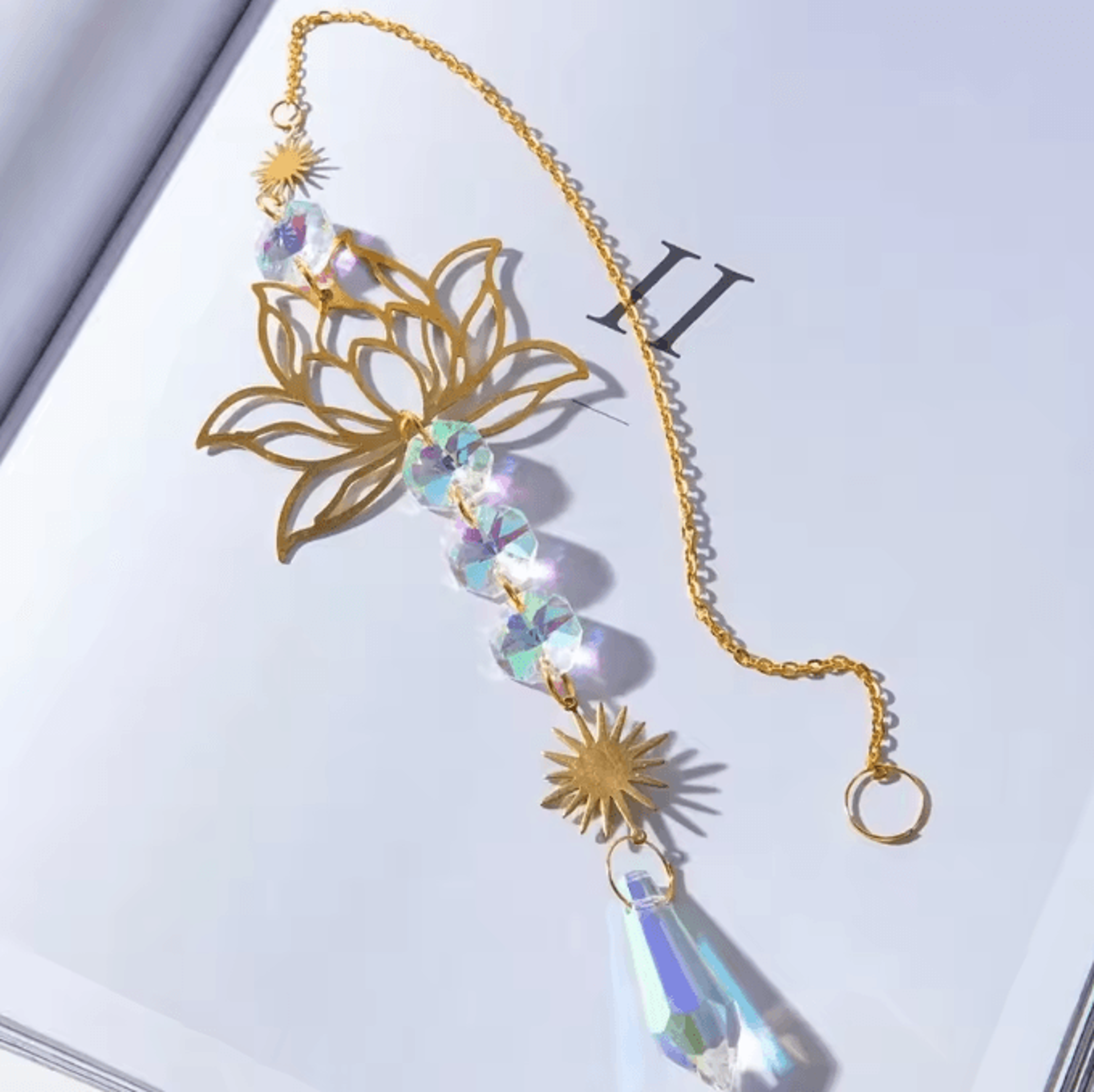 Metal Lotus Crystal Suncatcher Wind Chime  Handmade Hanging Charm For Home  Garden Decor 5