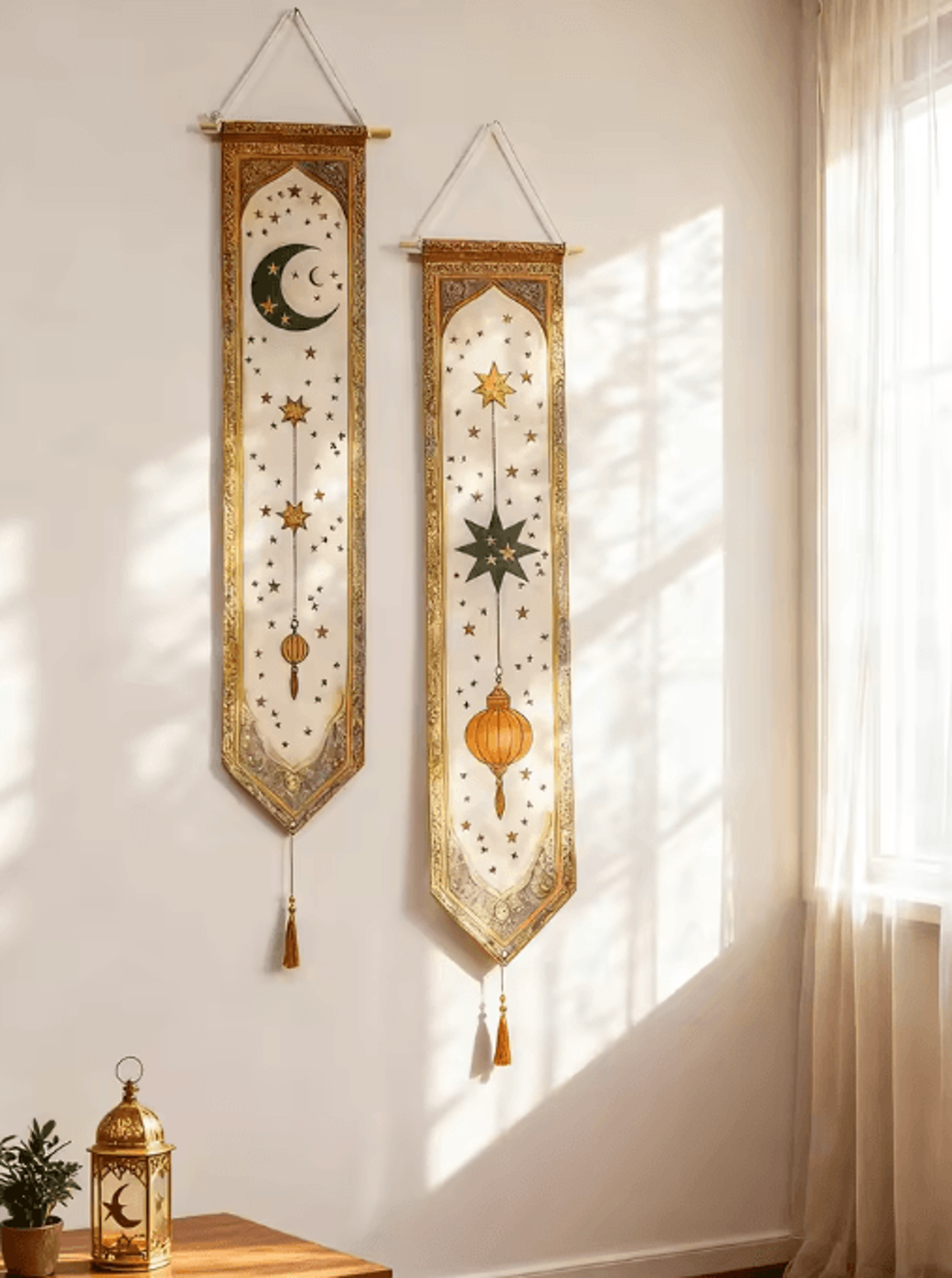 Islamic Ramadan Wall Banner Tapestry  Moon Star Lantern Eid Mubarak Decor For Home  Party 4