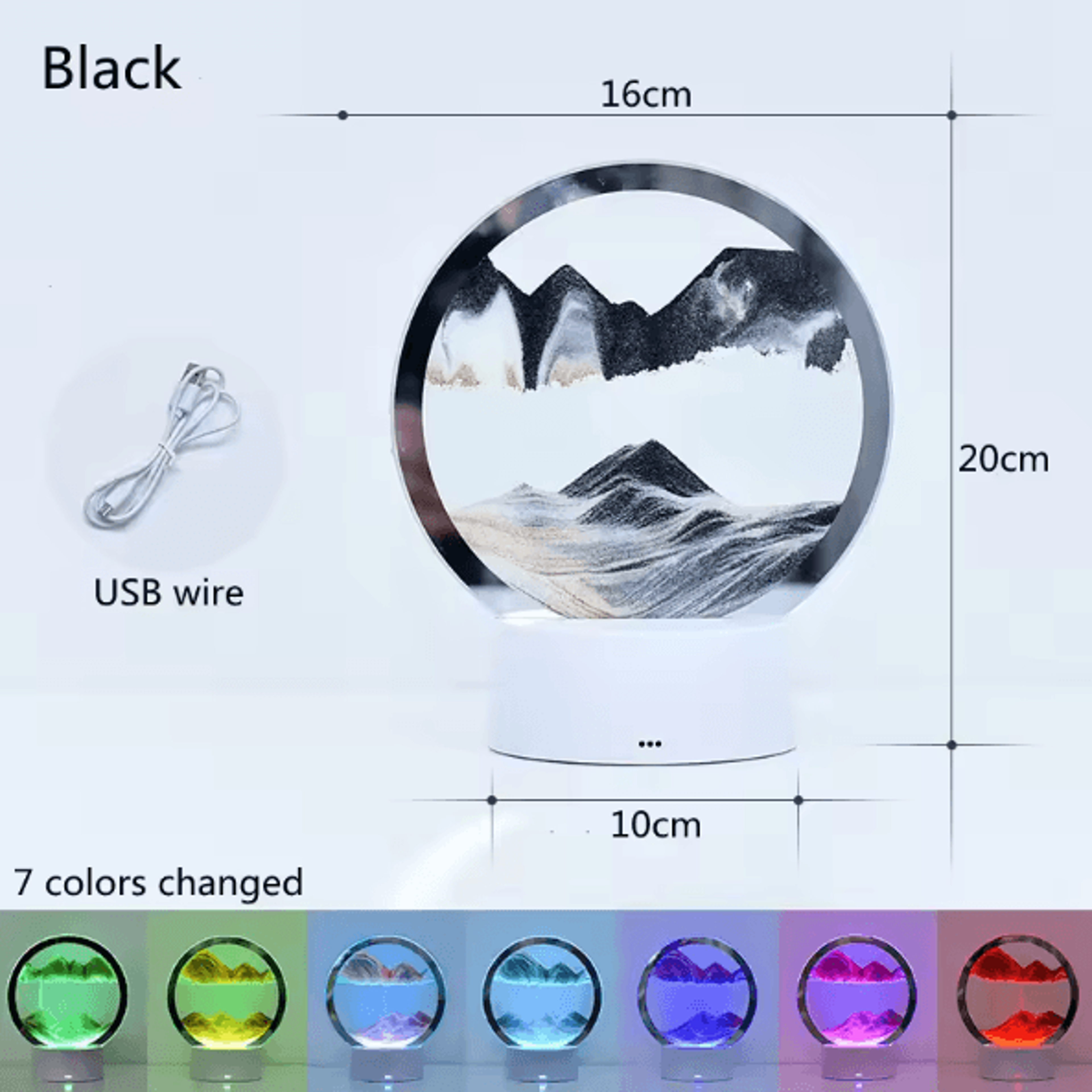 3D Quicksand LED Table Lamp  Rotating Sand Art Night Light Decor 5