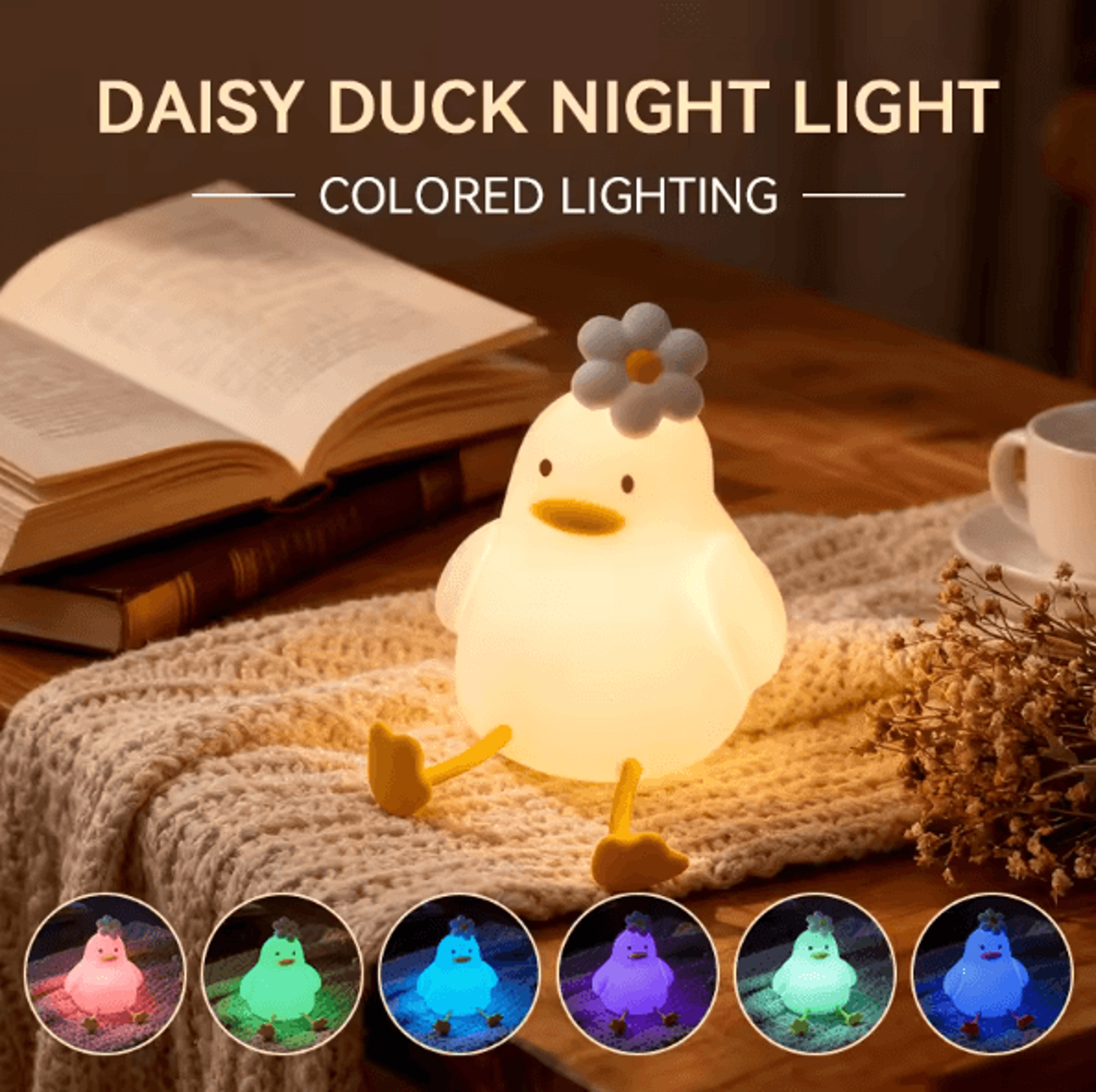 Cute Duck LED Night Light  USB Rechargeable Silicone Touch Lamp 6