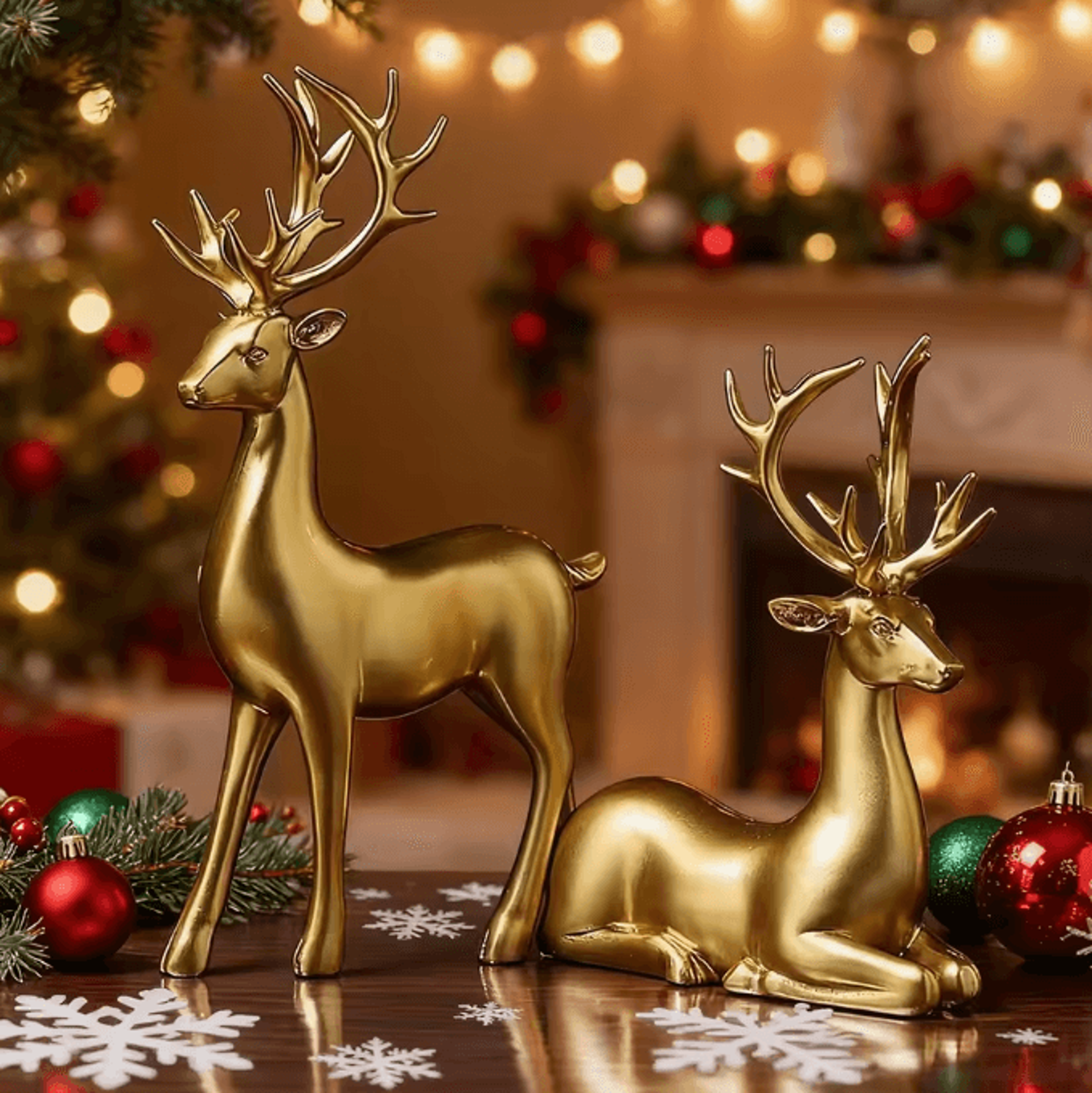 2pcs gold reindeer christmas table decor – elegant elk figurine set