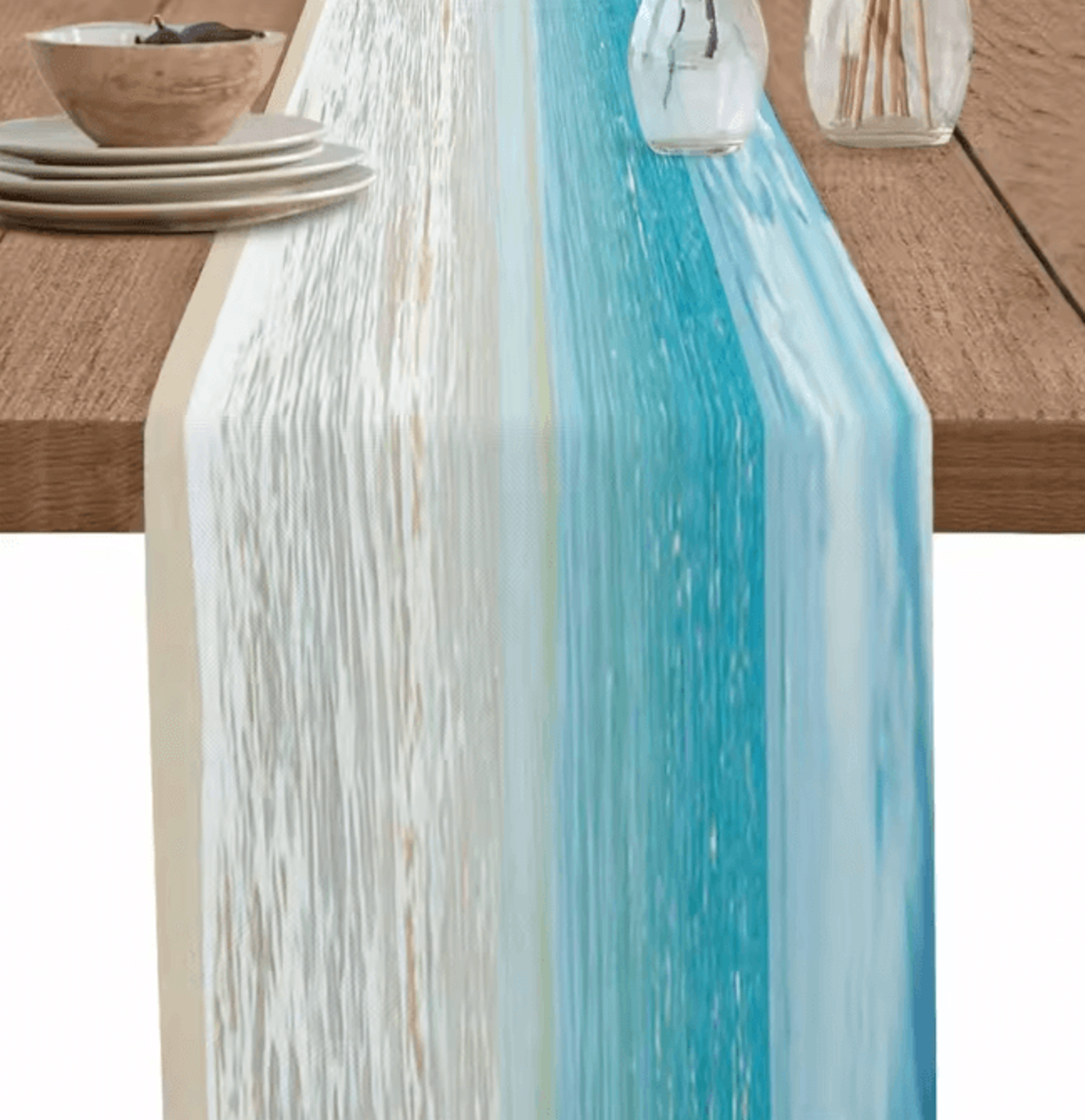summer ocean linen table runner – coastal beach dining table decor