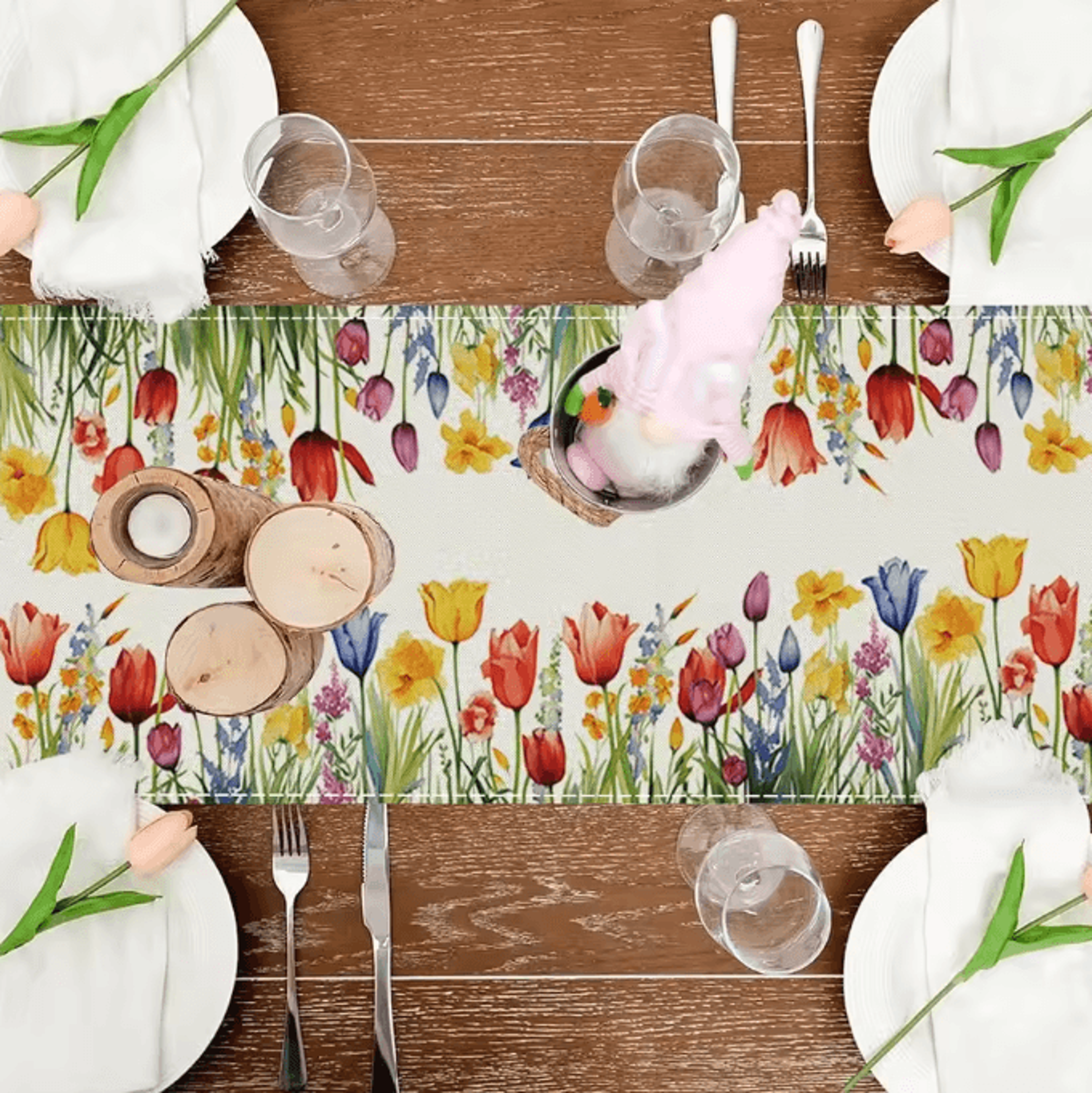 Spring Sunflower  Daisy Linen Table Runner  Farmhouse Floral Dining Decor 2