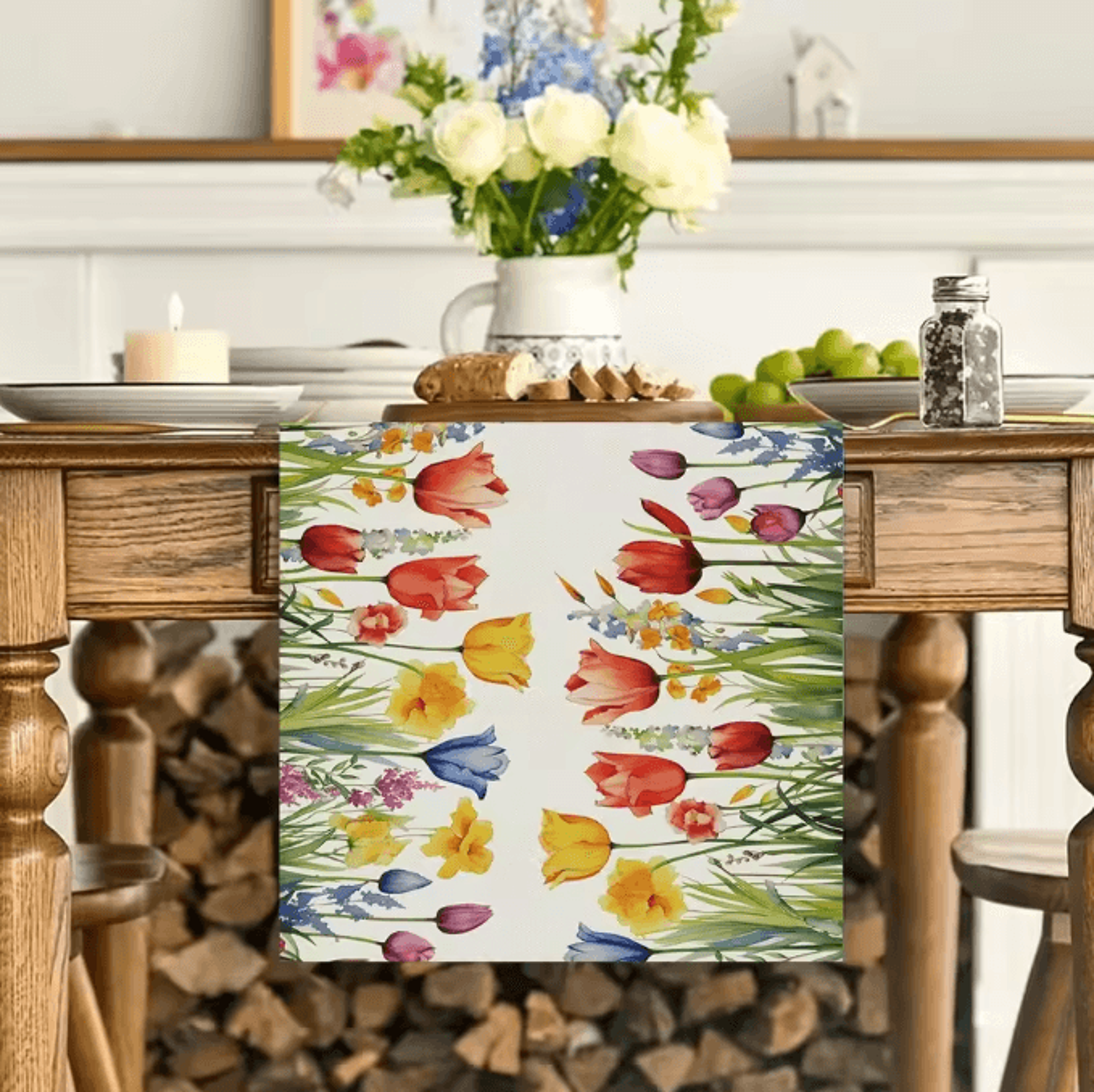 Spring Sunflower  Daisy Linen Table Runner  Farmhouse Floral Dining Decor 3