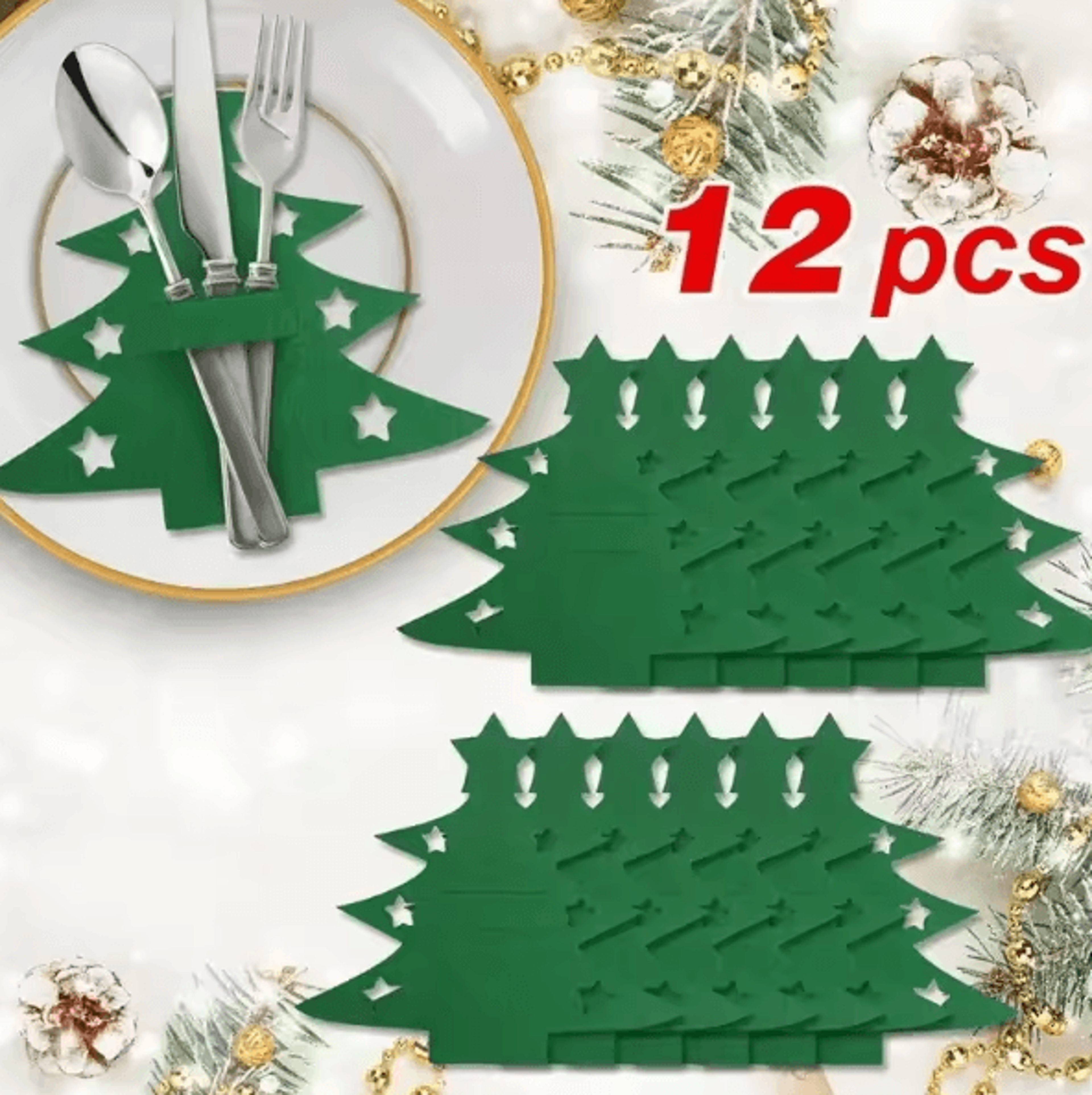 12PCS Christmas Tree Felt Placemats  Cutlery Holder Set  Festive Table Decor 4