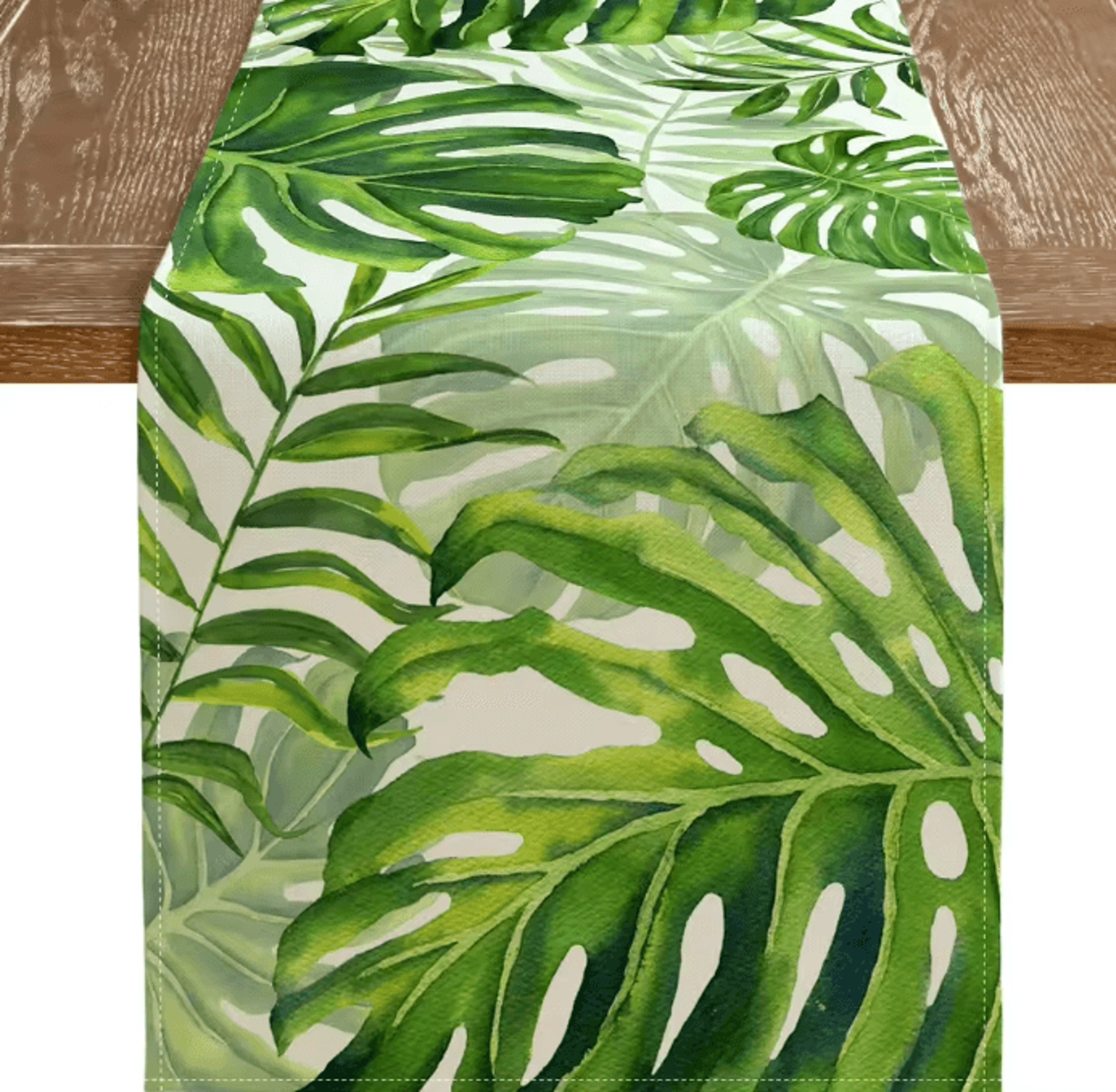 Summer Green Leaves Linen Table Runner  Botanical Farmhouse Dining Decor 5
