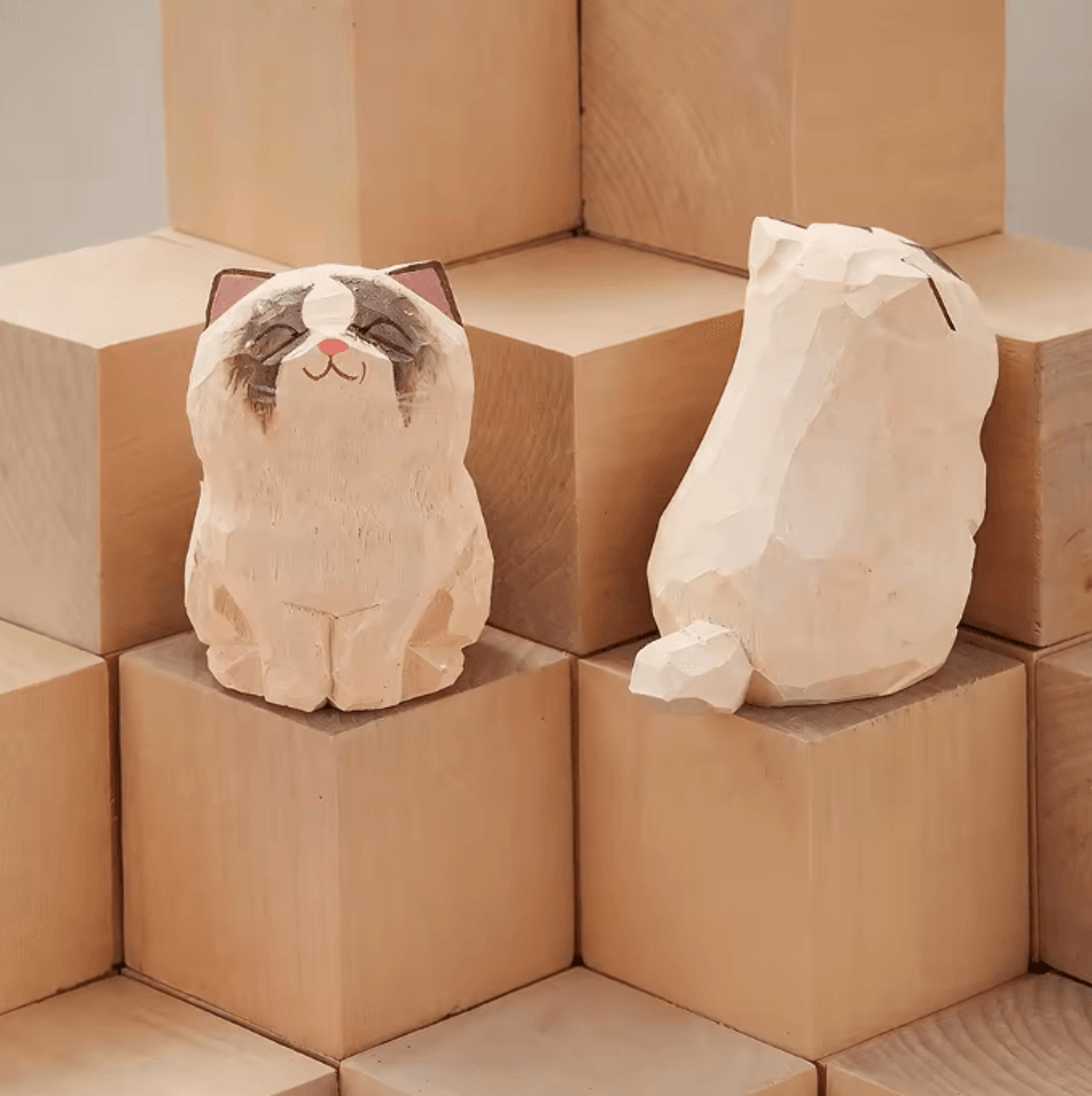 Handcrafted Wooden Cat Figurine  Cute Kitten Desk  Home Decor 10