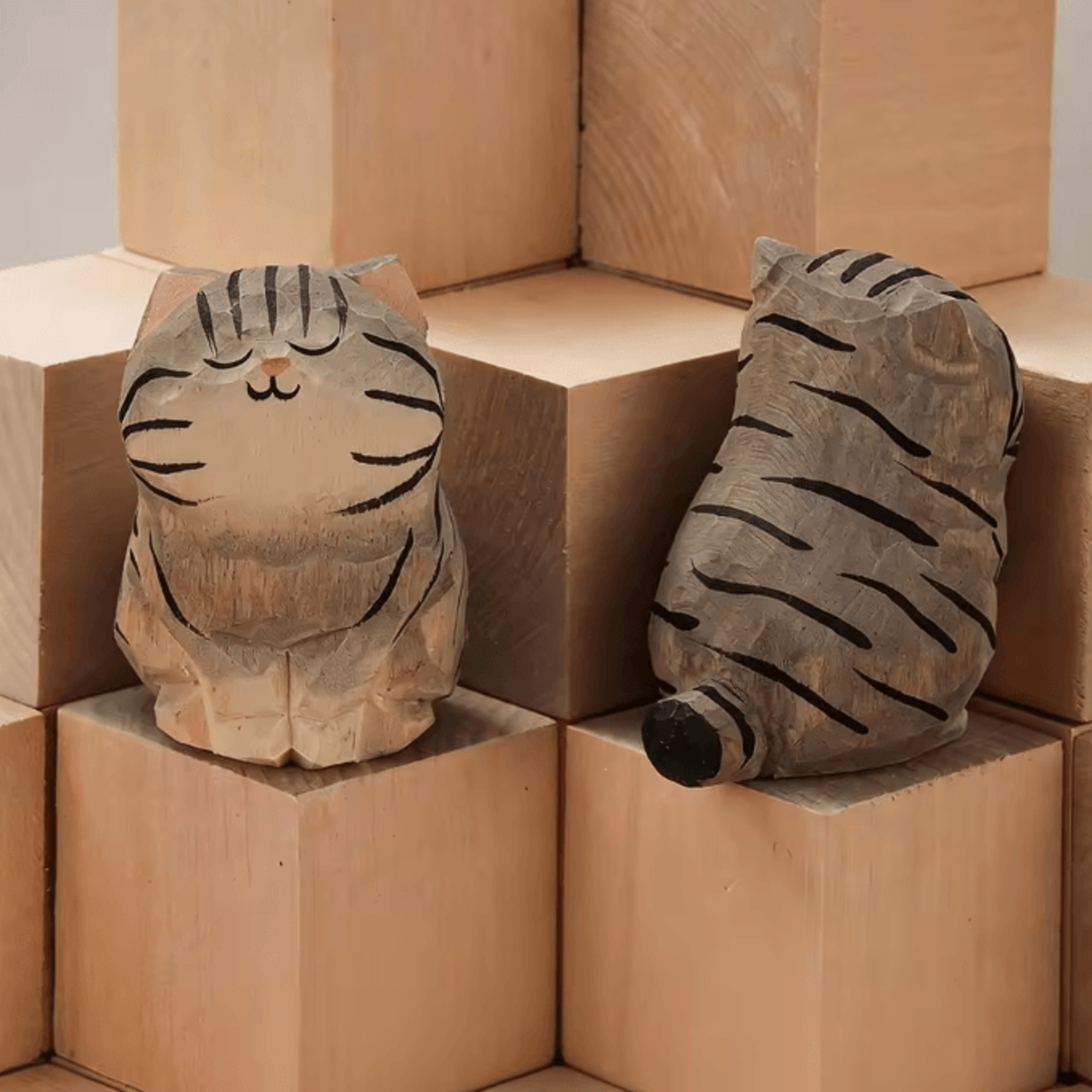 Handcrafted Wooden Cat Figurine  Cute Kitten Desk  Home Decor 6