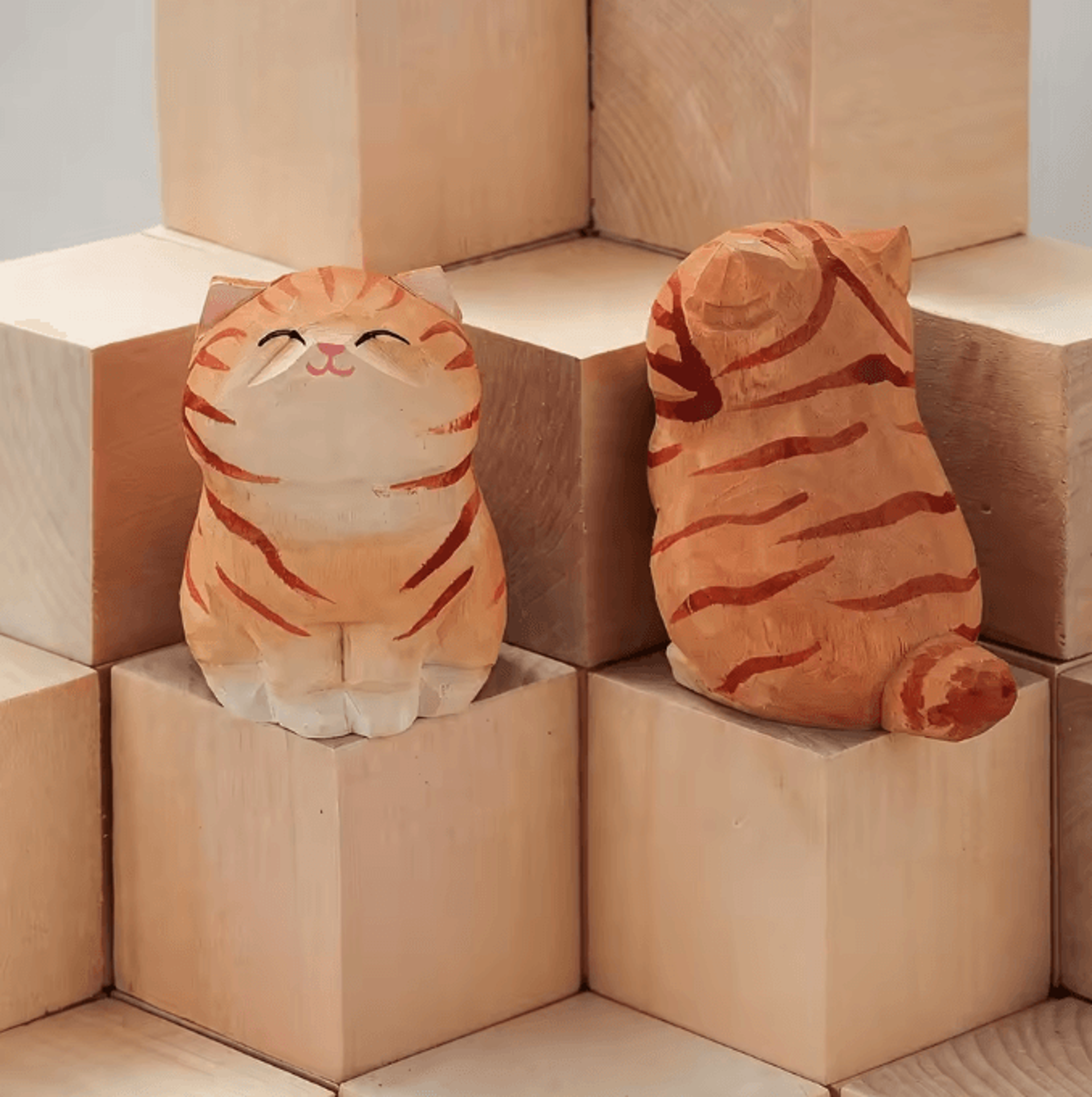 Handcrafted Wooden Cat Figurine  Cute Kitten Desk  Home Decor 8