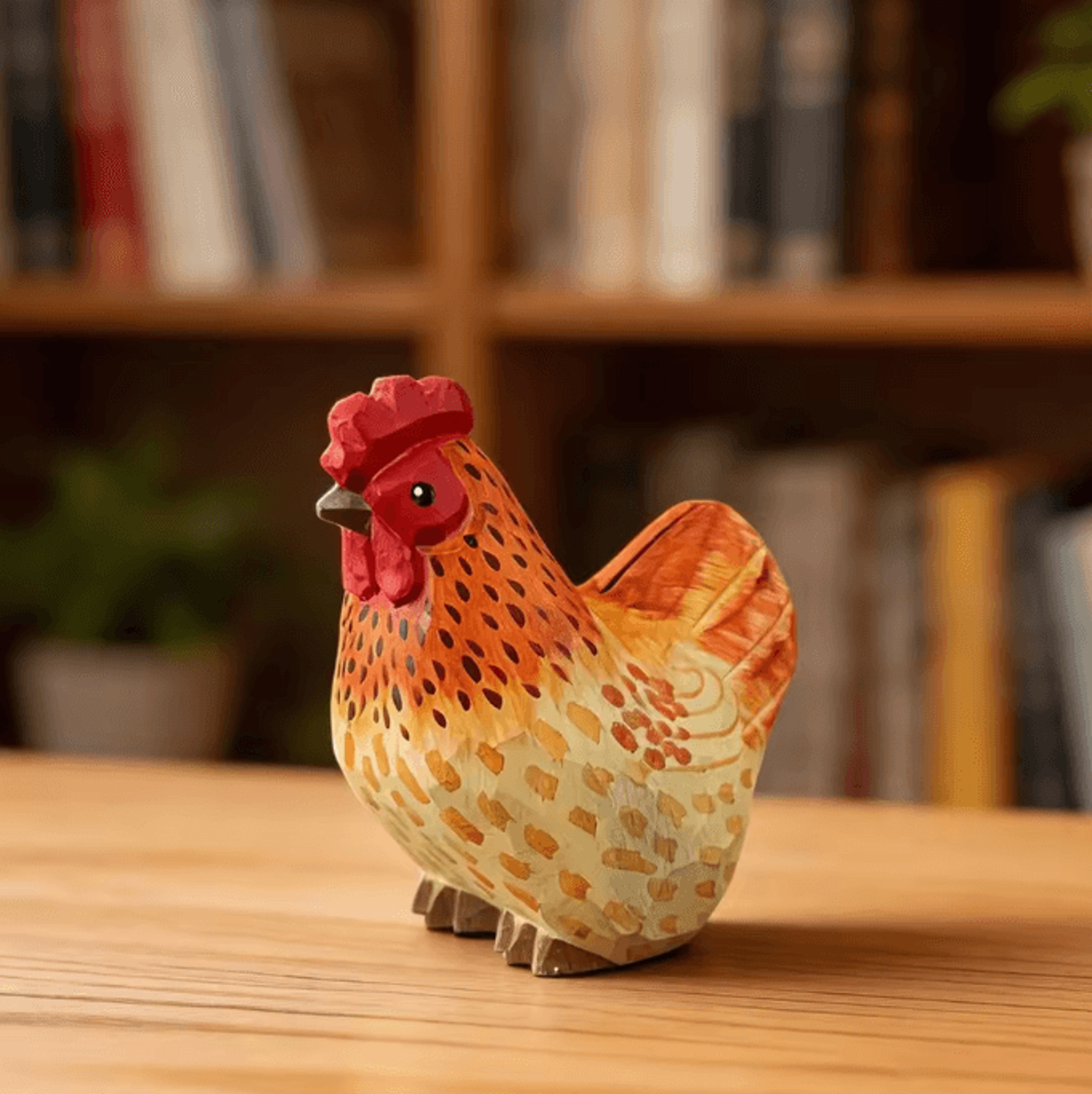 HandCarved Wooden Rooster  Hen Figurine Set  Rustic Farmhouse Decor 4