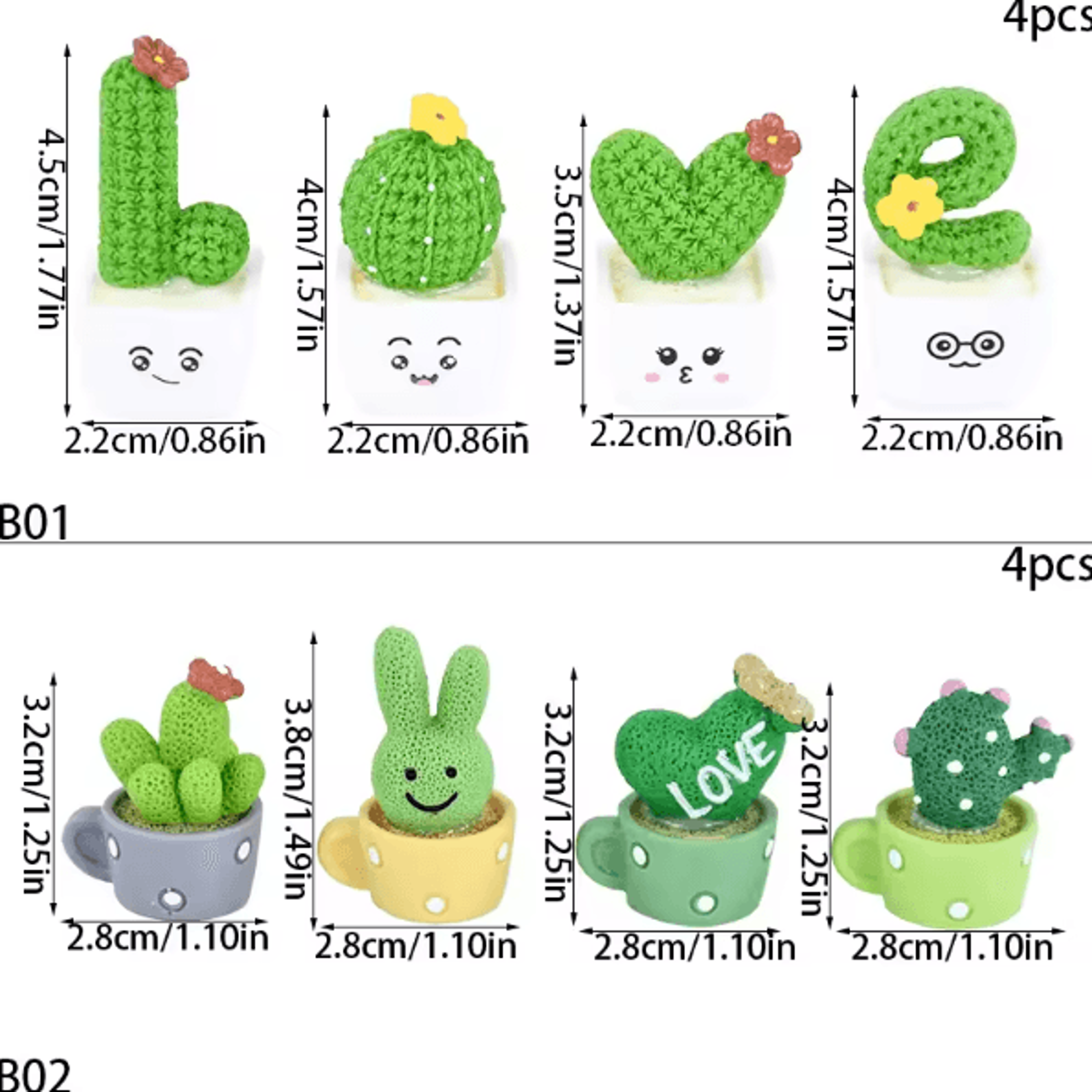 4PCS Mini Resin Succulent Cactus Set  Cute Desk  Home Decor Plants 3
