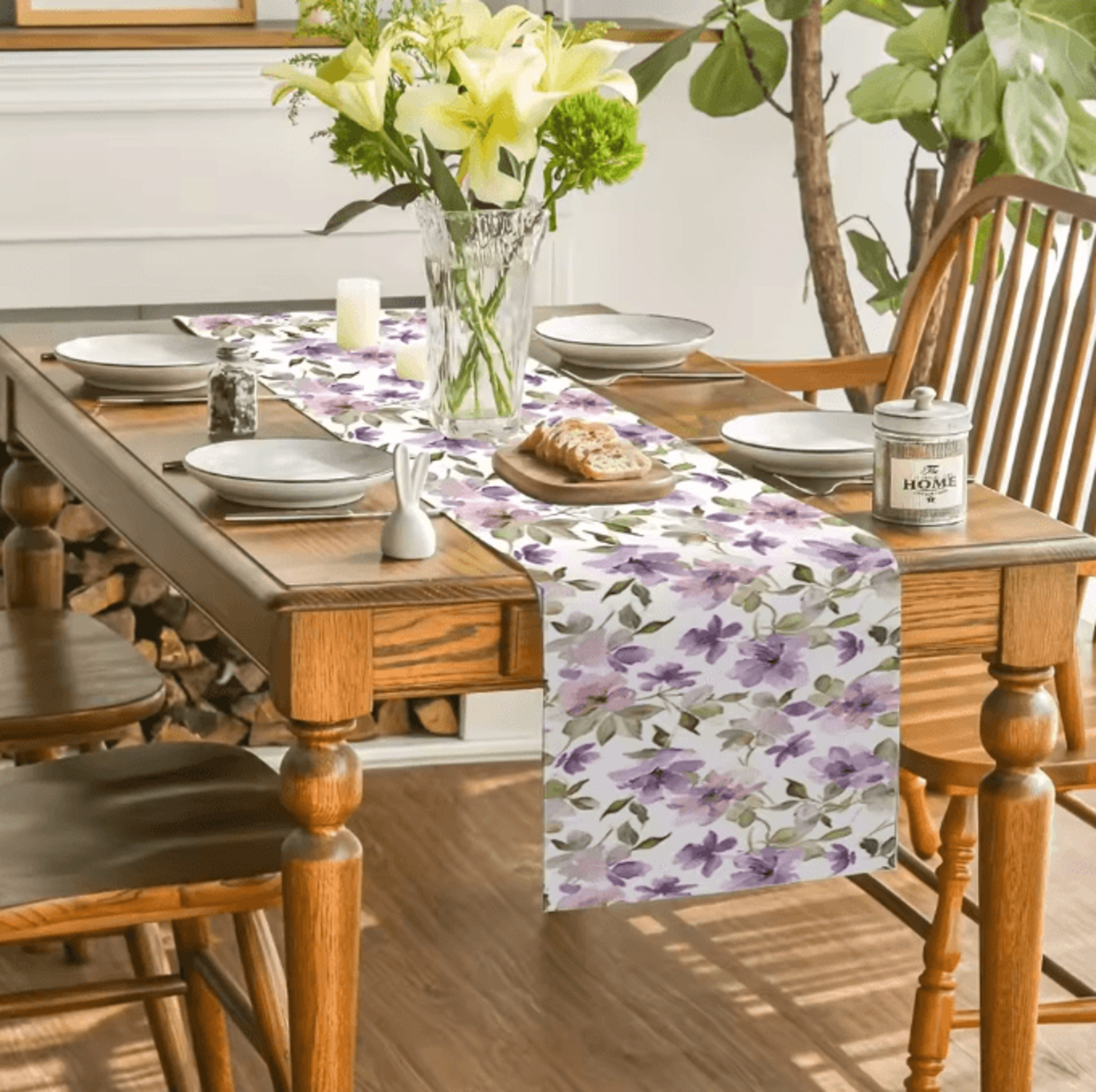 Watercolor Floral Green Linen Table Runner  Botanical Dining  Wedding Decor 3