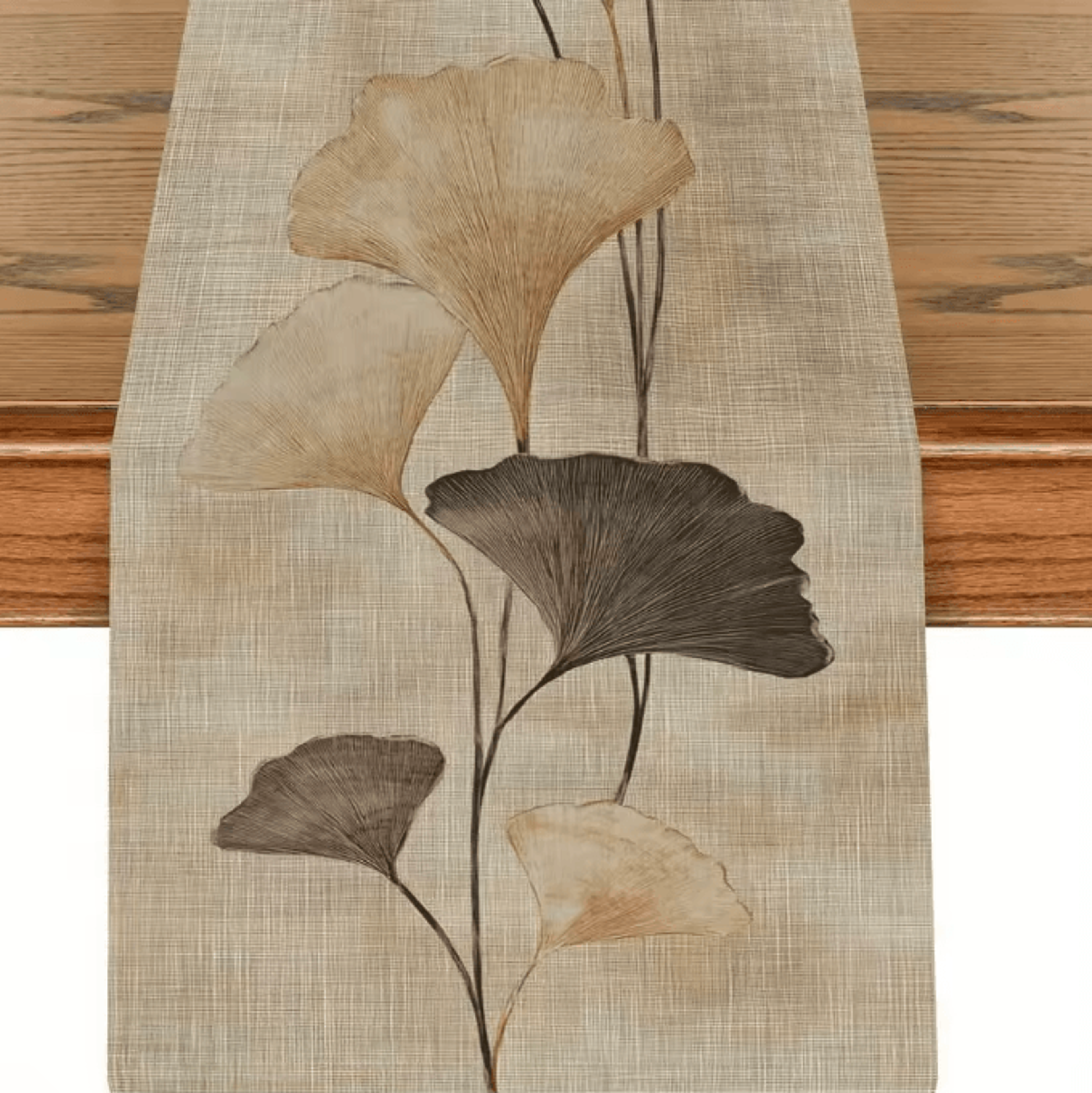 ginkgo leaf linen table runner – japanese zen botanical dining decor