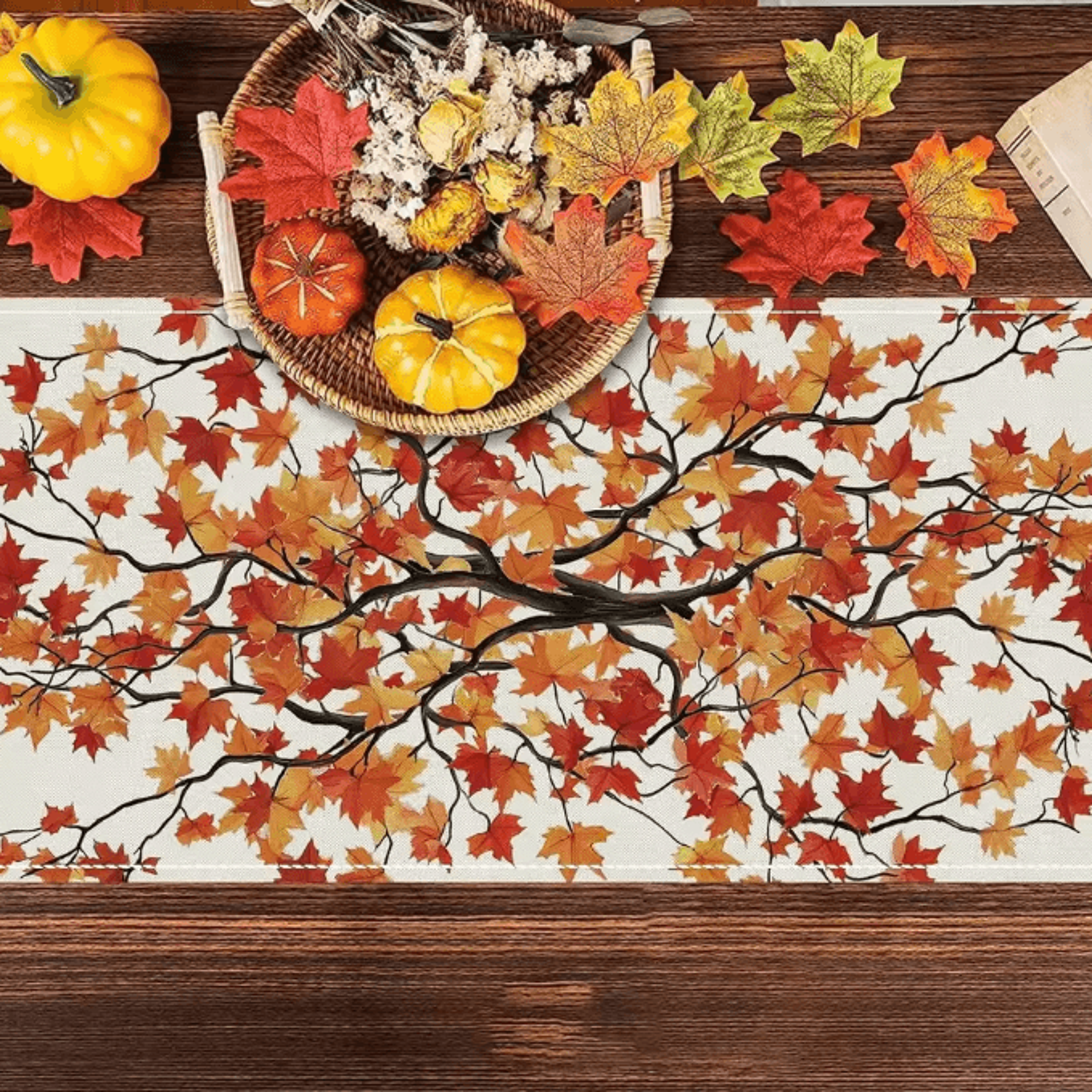 Maple Leaf Autumn Burlap Table Runner  Farmhouse Fall Dining Decor 2