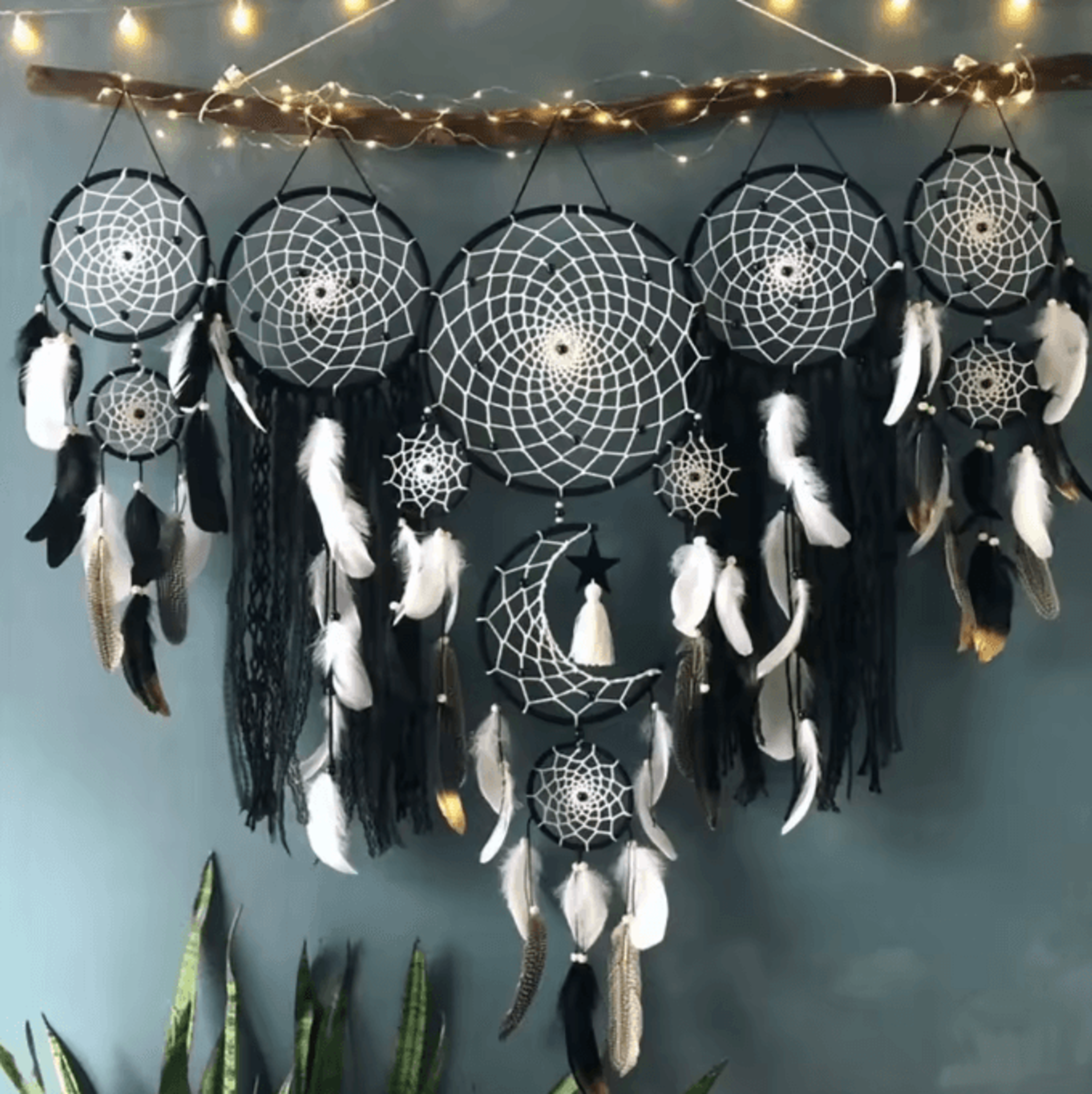 Boho Macrame Dream Catcher Set  Moon Wall Hanging Home Decor 3