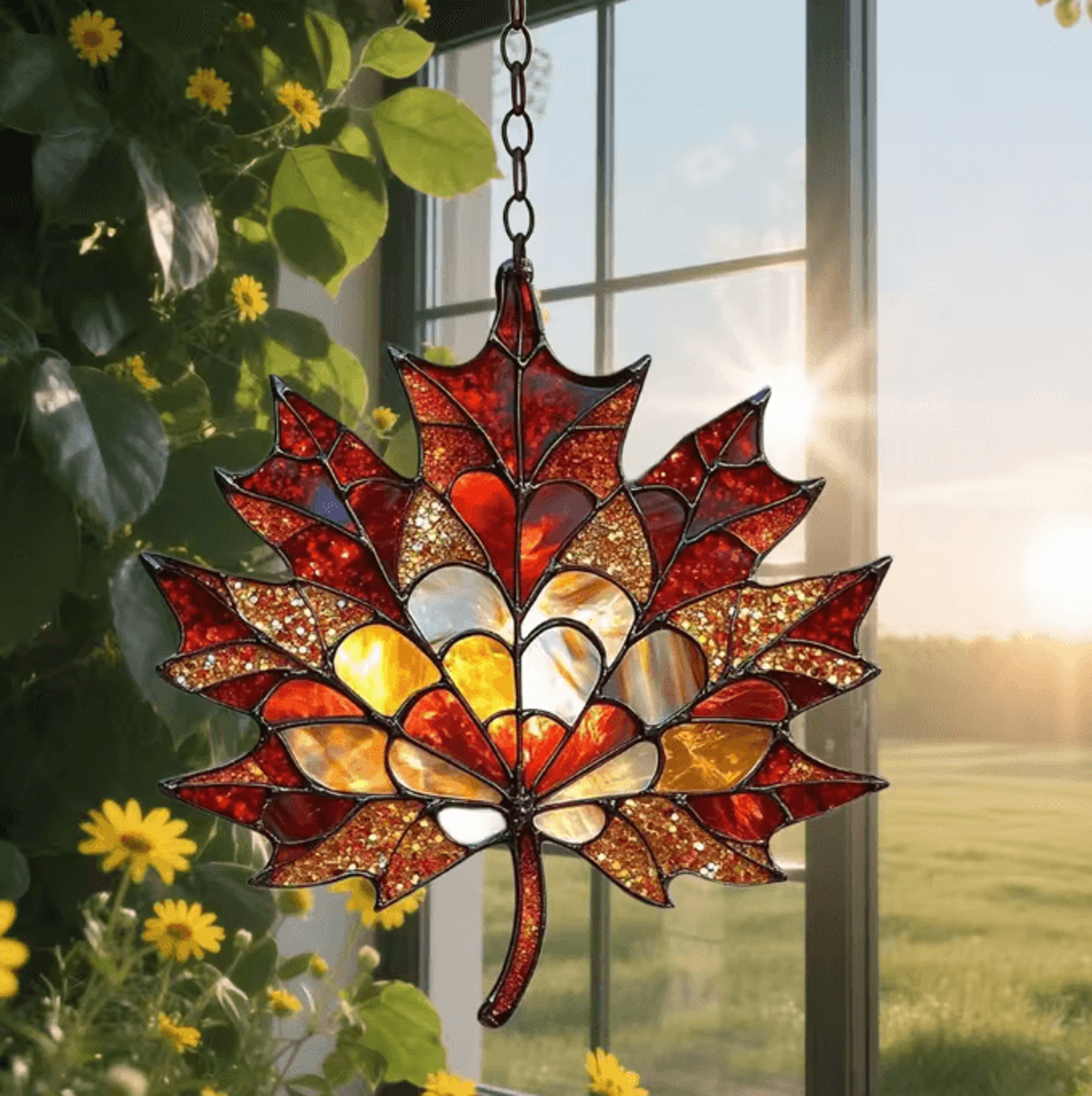 Acrylic Maple Leaf Suncatcher  Thanksgiving Autumn Window  Door Hanging Decor 1