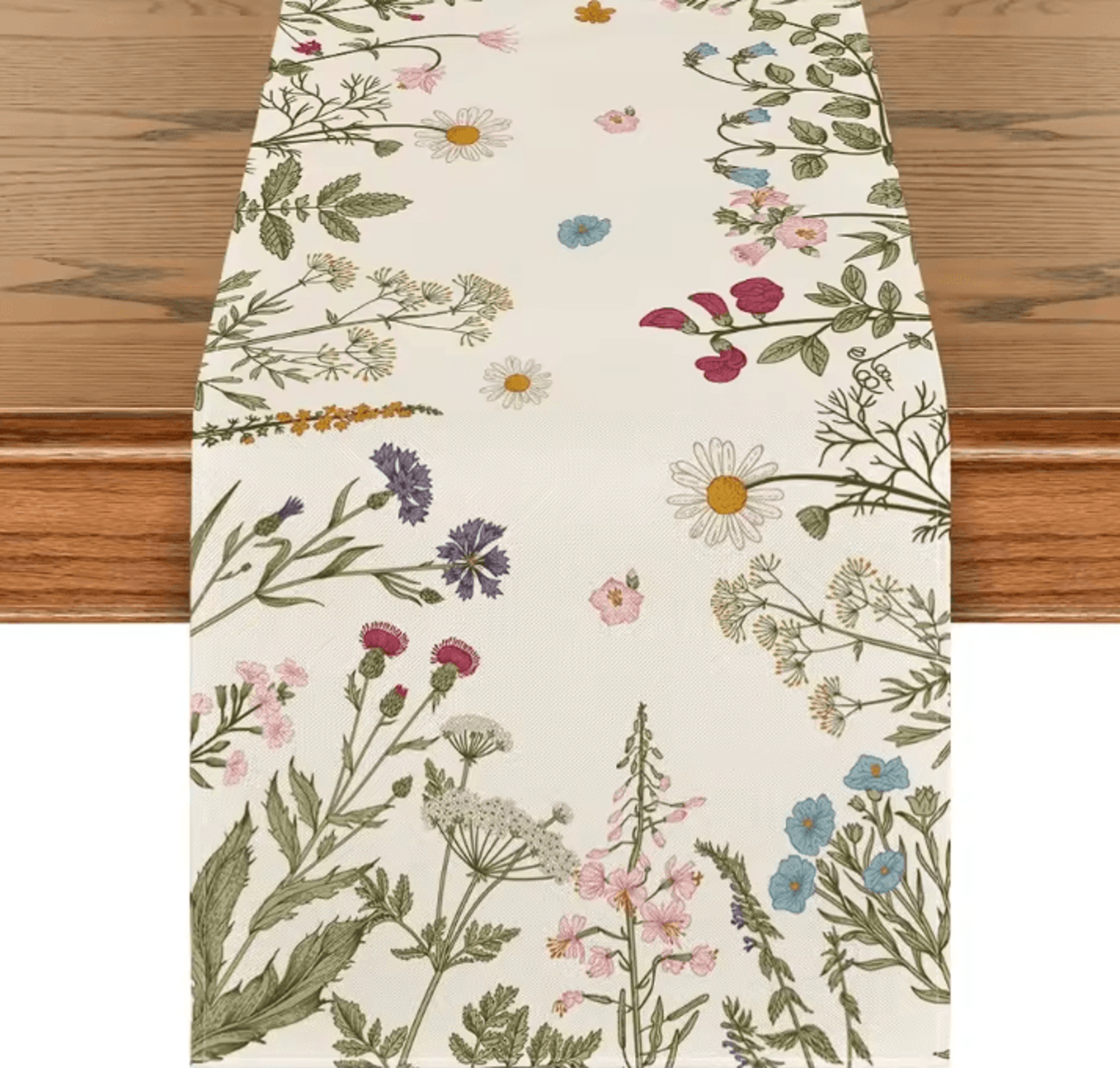 spring daisy floral linen table runner – farmhouse kitchen dining decor