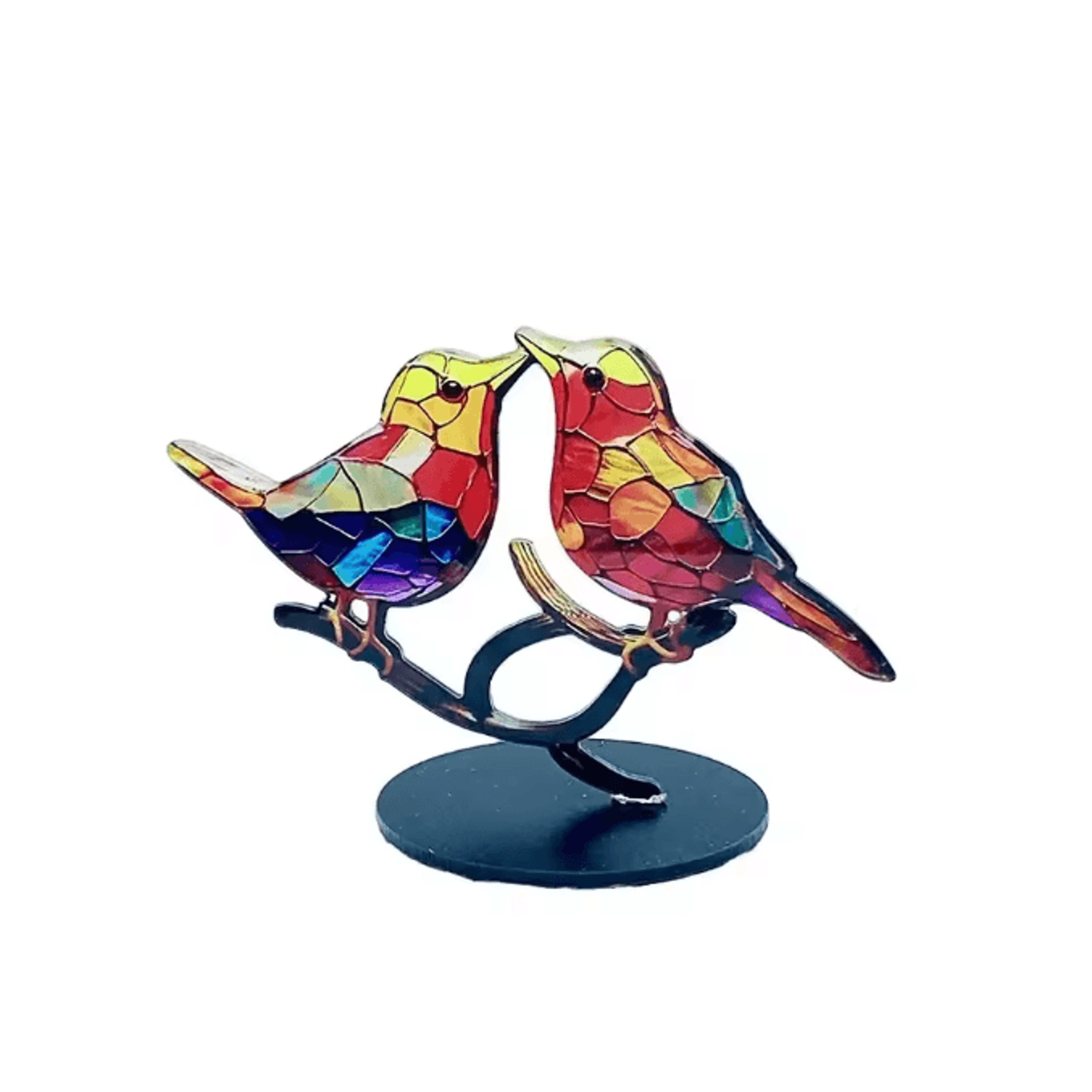 Multicolor Acrylic Birds On Branch Ornament  Stained Glass Style Desktop Decor 5
