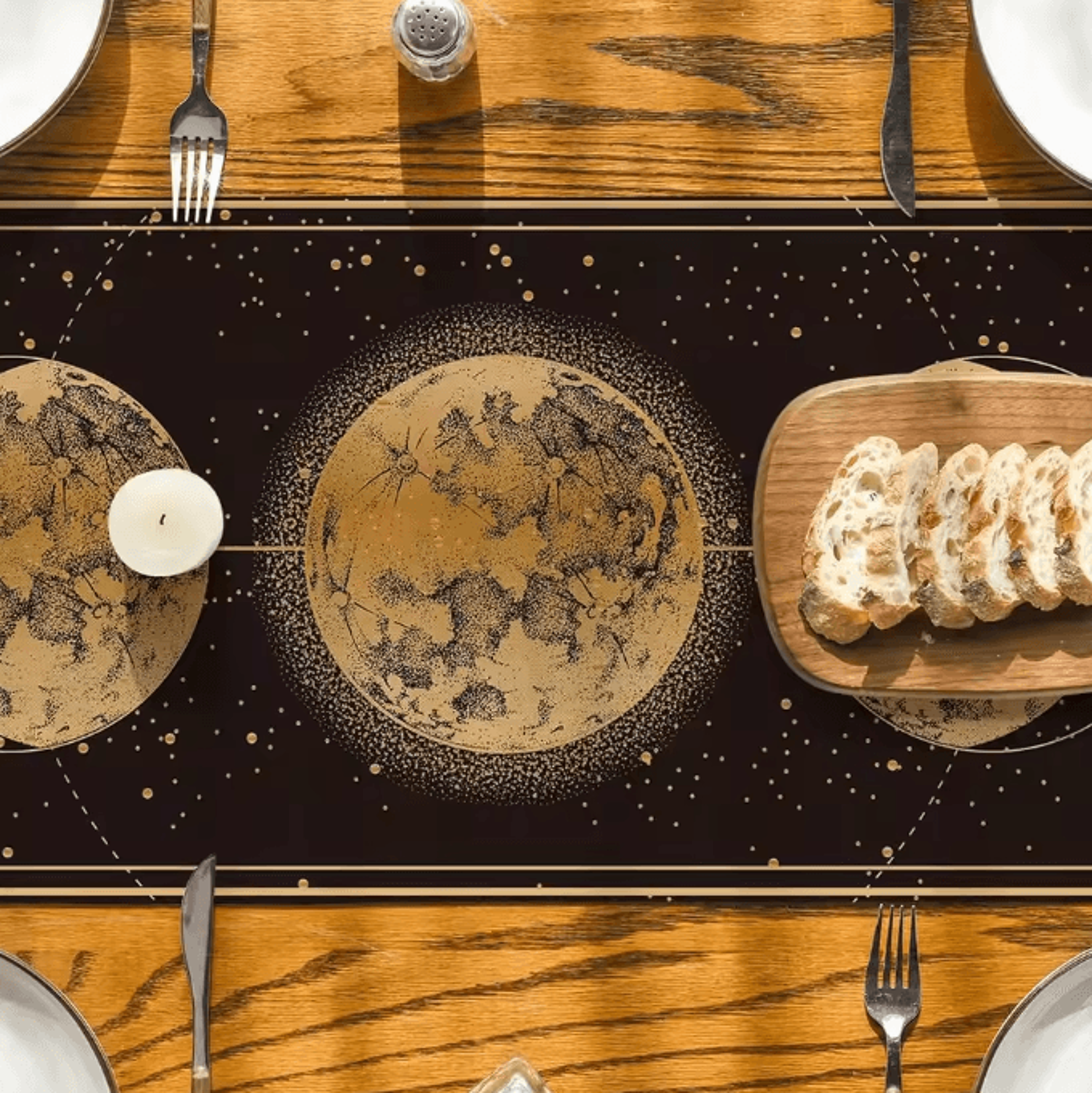 Astrology Moon Phase Linen Table Runner  Mystical Gothic Table Decor 2