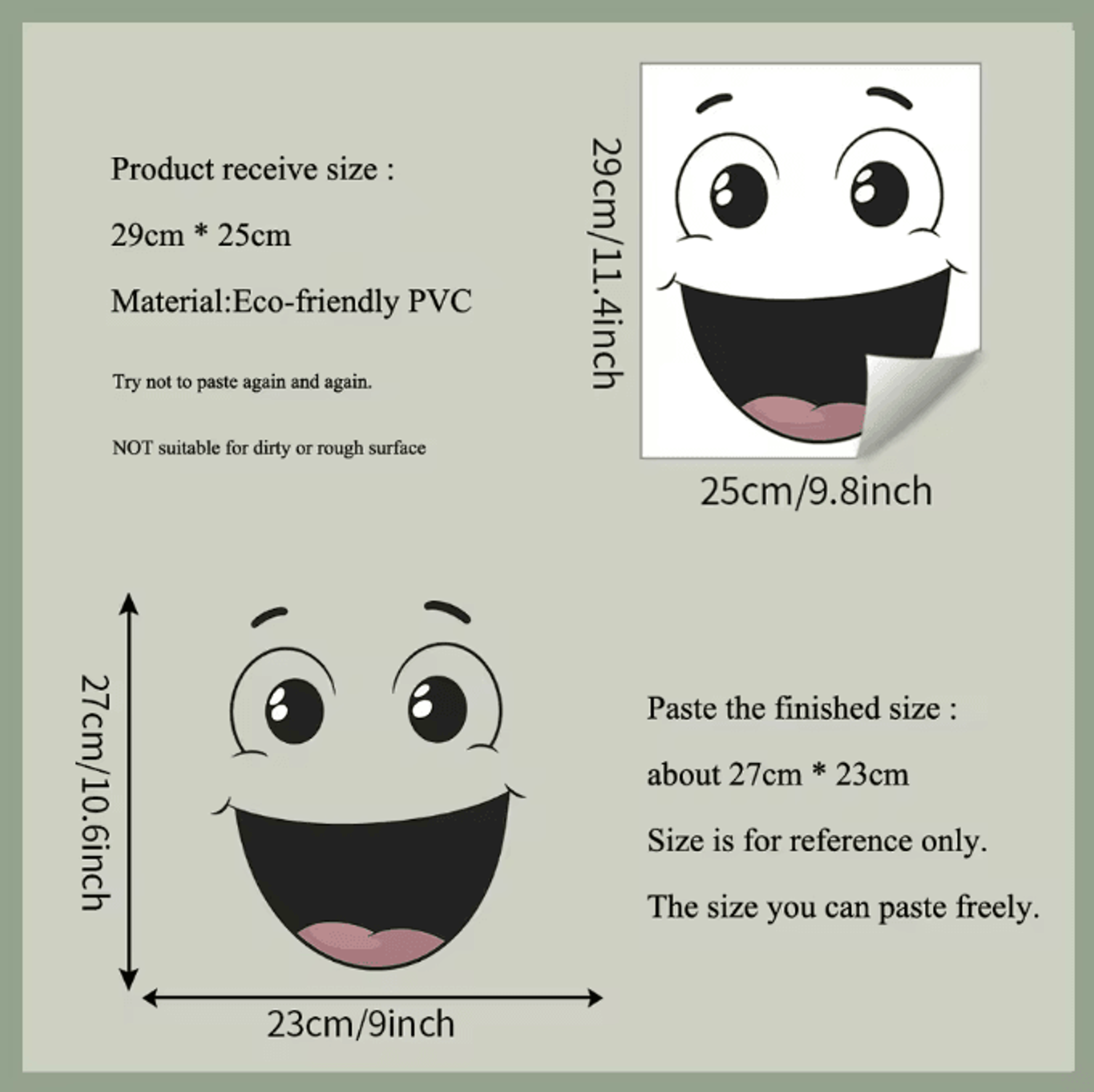 Funny Smiley Face Wall Sticker  Cartoon SelfAdhesive Bathroom Decor 5