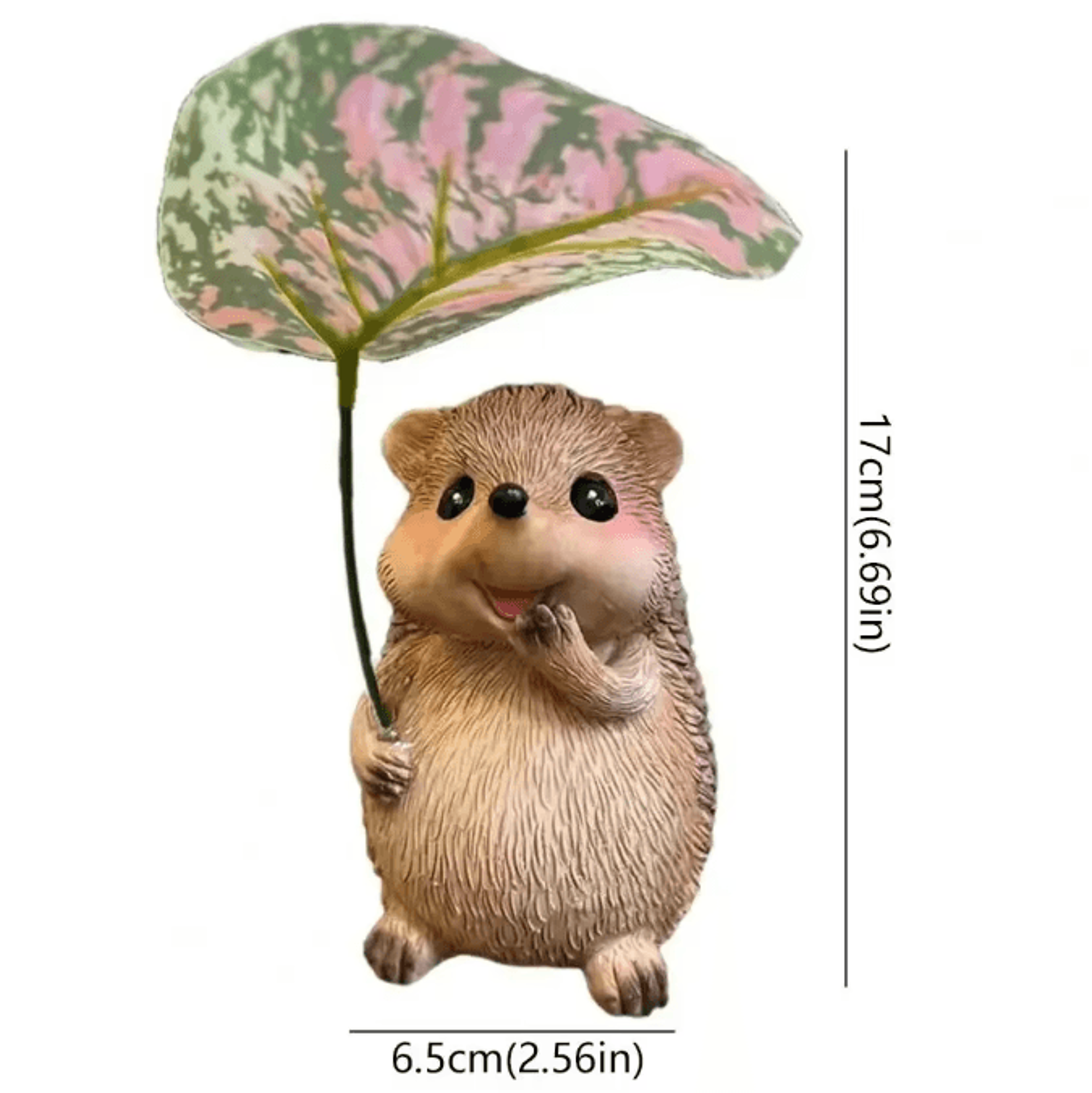 Cute Hedgehog Garden Statue With Leaf Umbrella  Resin Animal Figurine Outdoor Decor 5