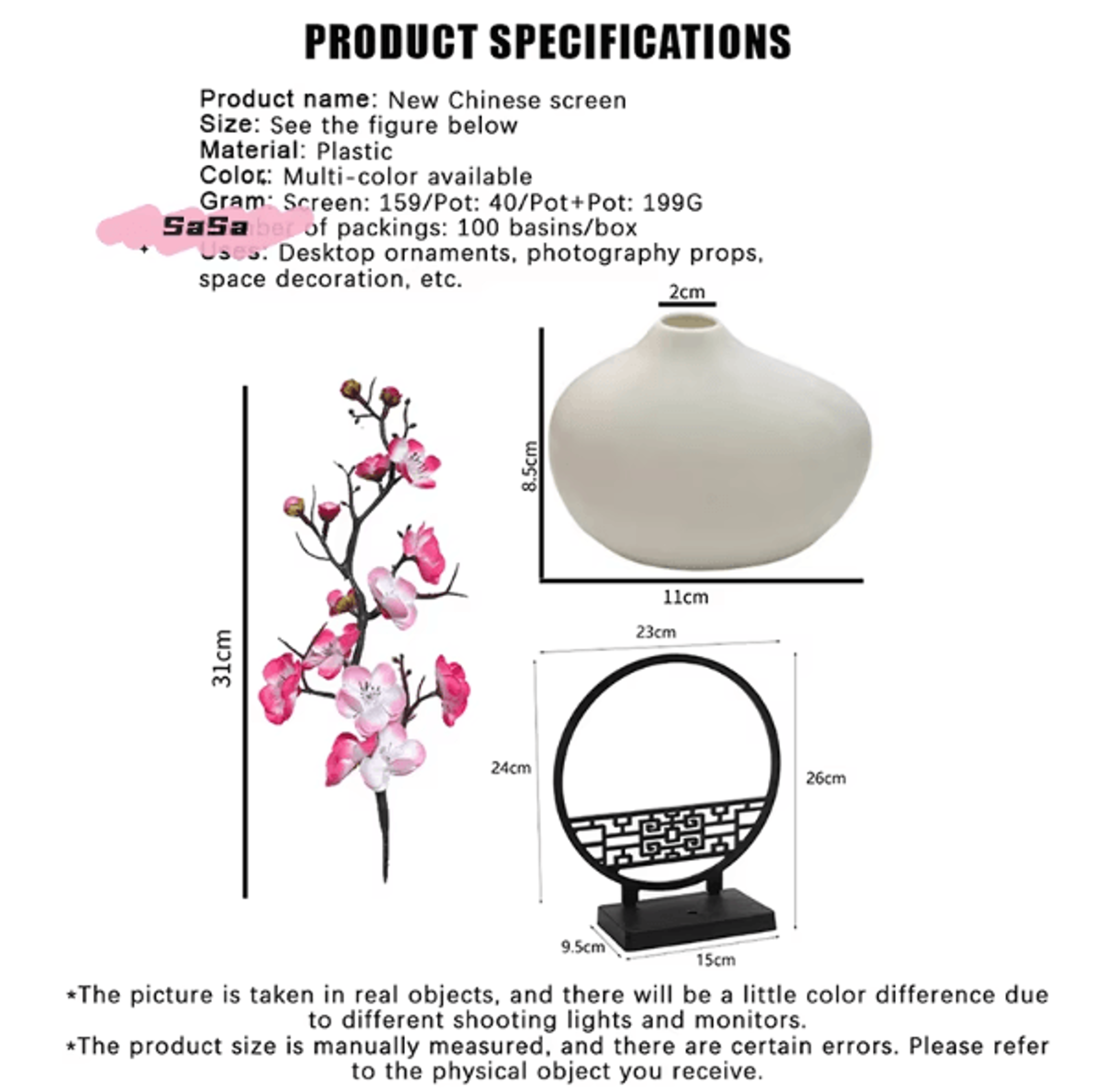 Elegant Artificial Plum Blossom Bonsai With Screen Base  ChineseInspired Mini Bonsai Tree Decor 3