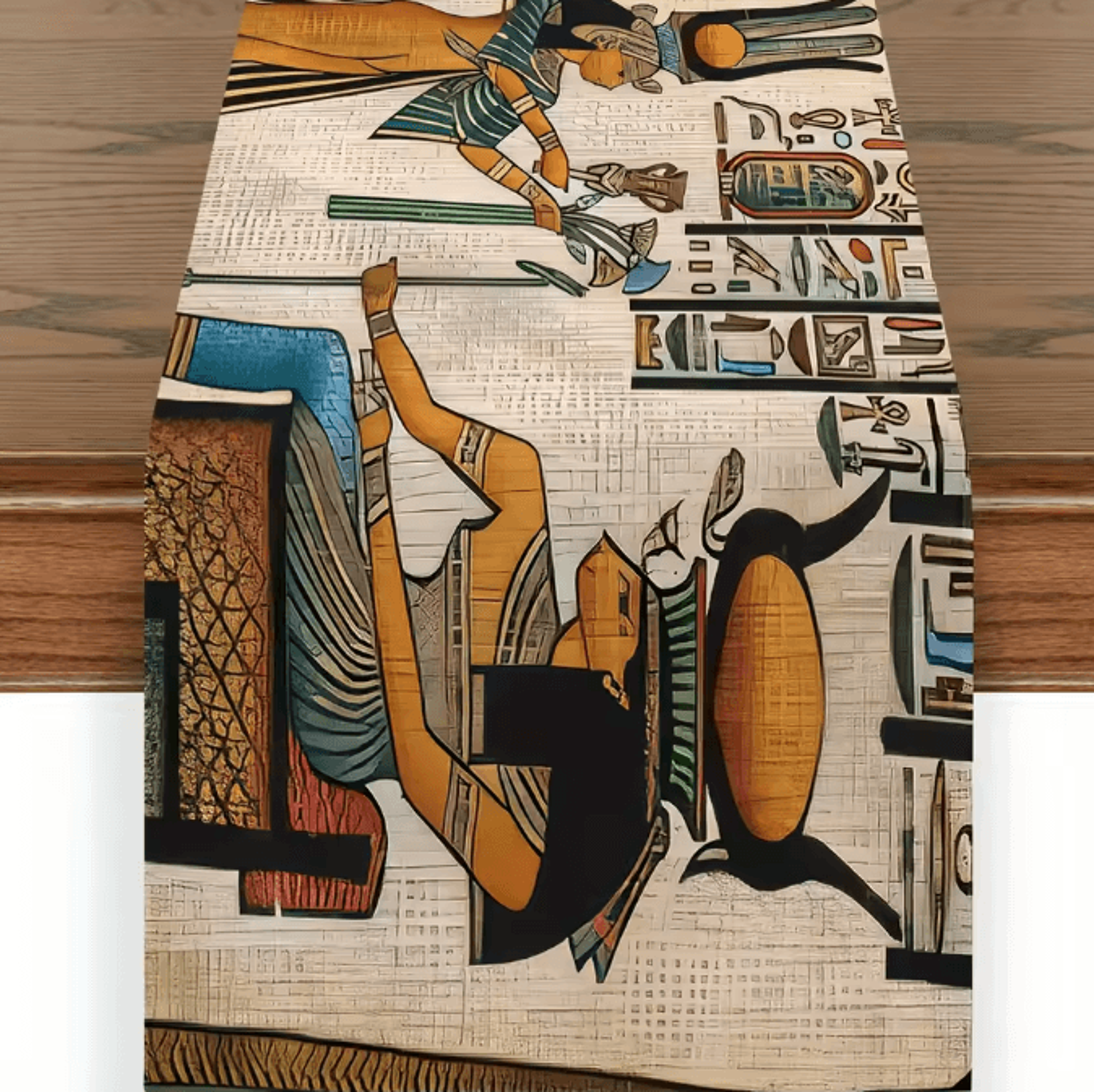 Ancient Egyptian Linen Table Runner  Ethnic Mural Dining Decor For Kitchen  Holiday Tables 1