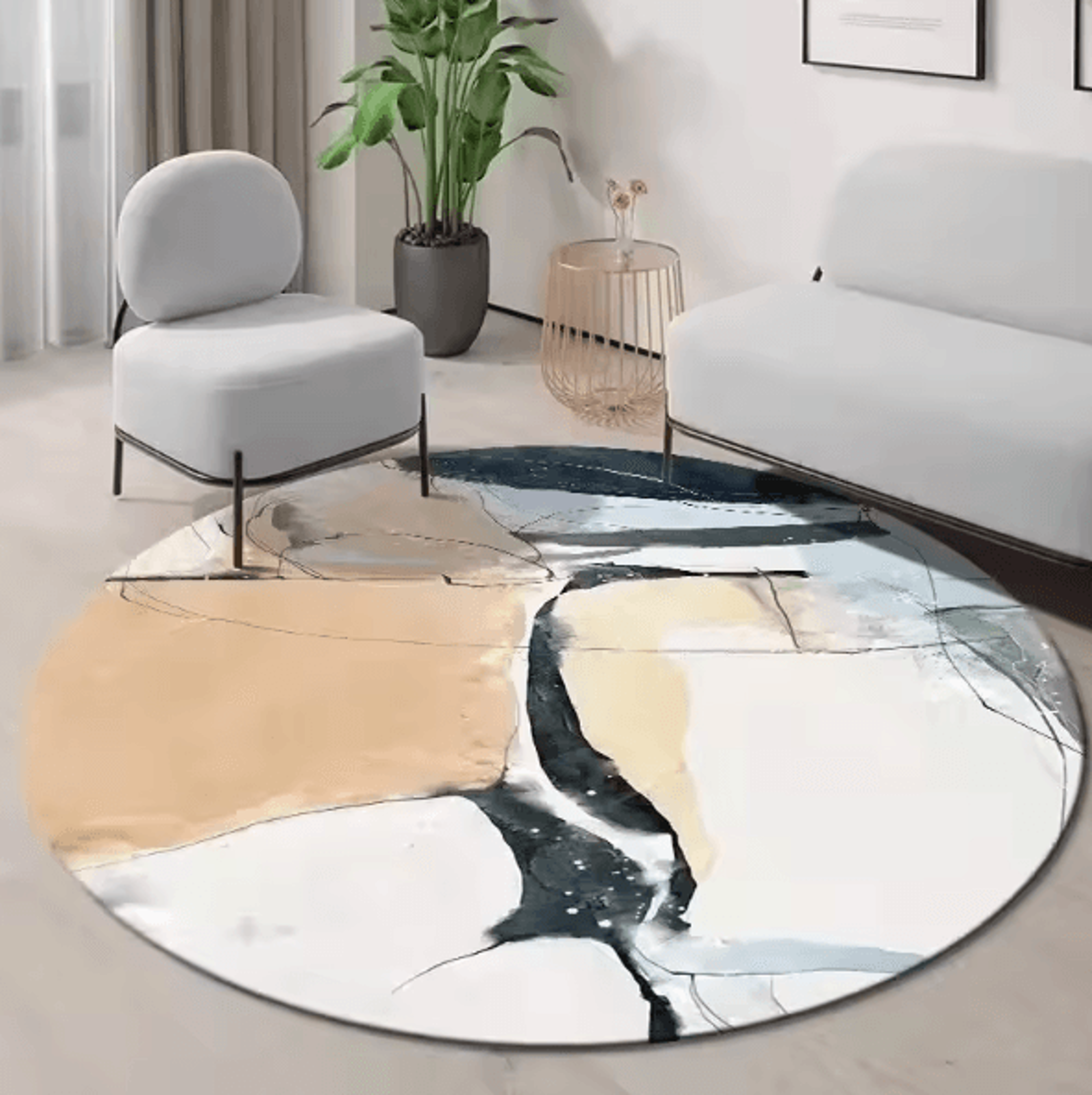 Modern Irregular Area Rug  Washable NonSlip Minimalist Carpet For Living Room  Bedroom 2