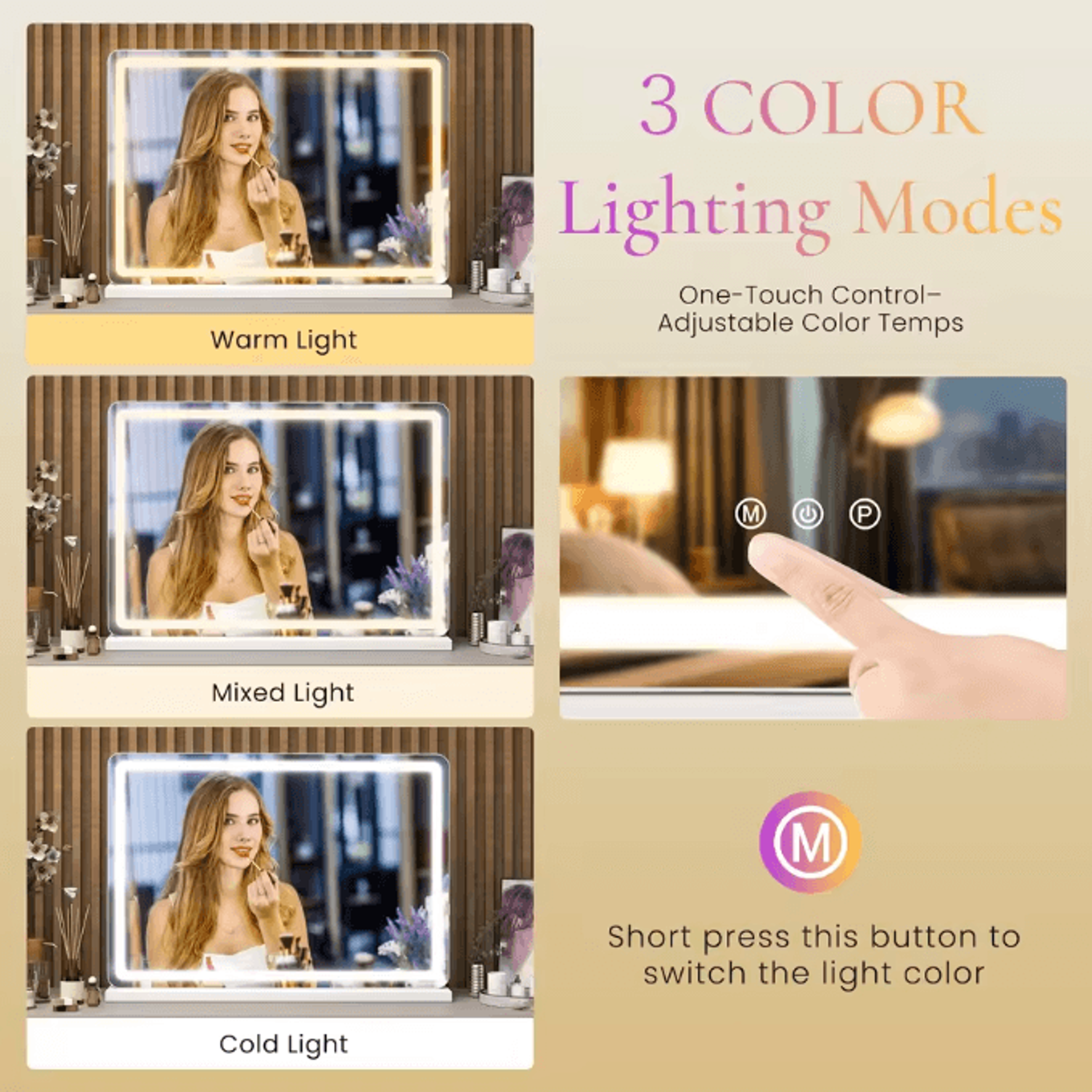 JHK LED Vanity Mirror With Lights  Dimmable 3Color Aluminum Frame Makeup  Bathroom Mirror 2