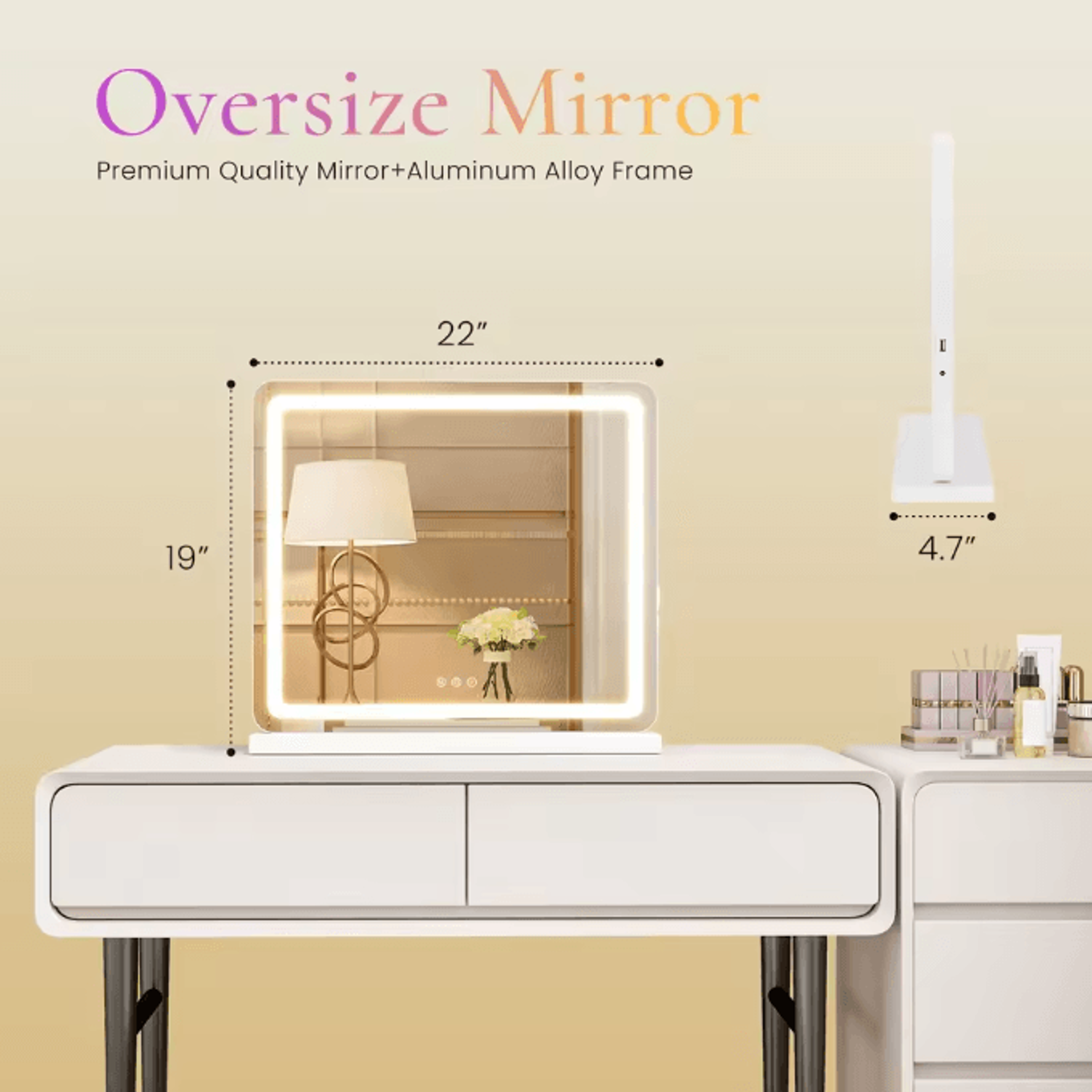 JHK LED Vanity Mirror With Lights  Dimmable 3Color Aluminum Frame Makeup  Bathroom Mirror 5
