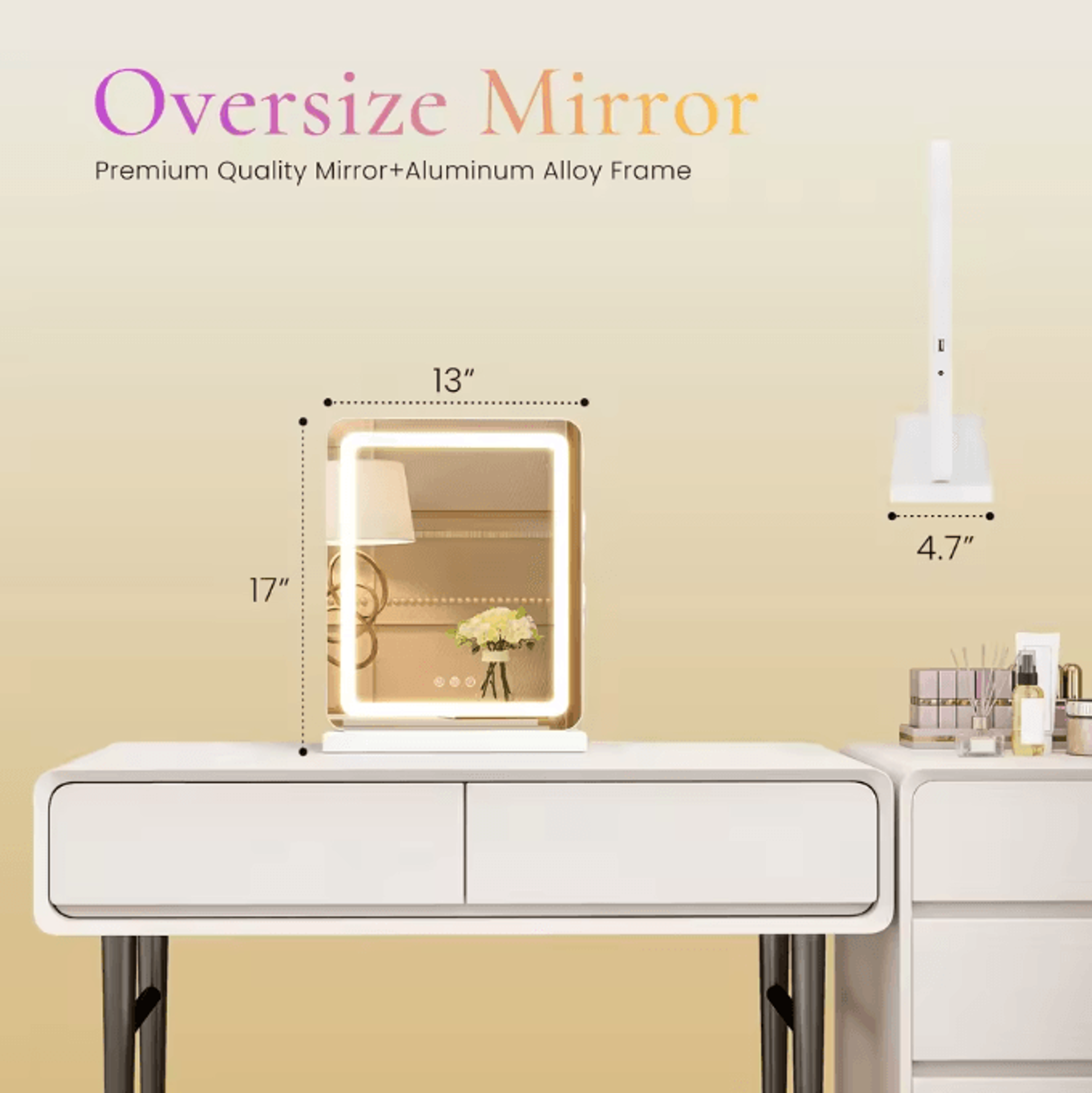 JHK LED Vanity Mirror With Lights  Dimmable 3Color Aluminum Frame Makeup  Bathroom Mirror 4