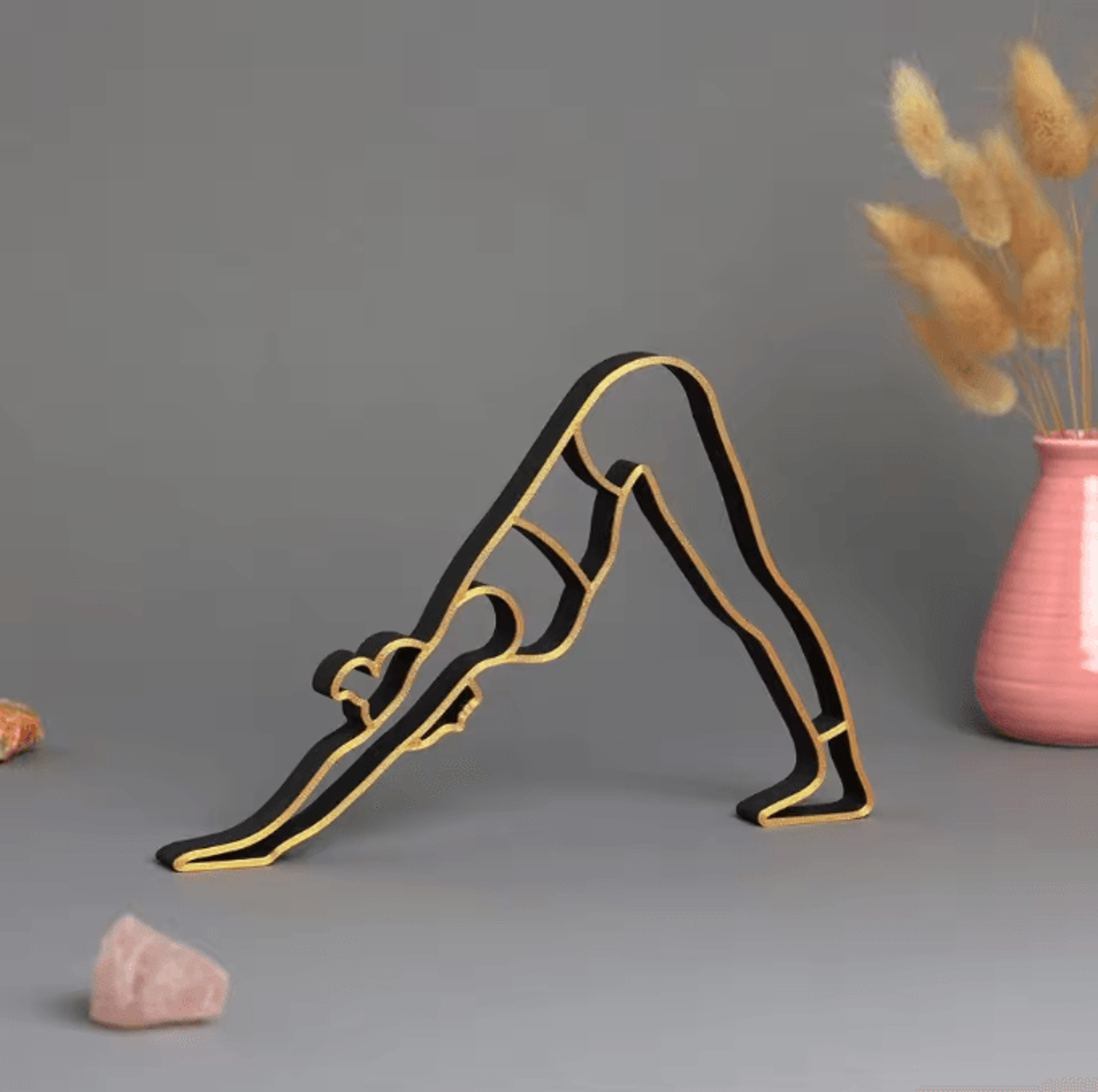 Abstract Yoga Lady Metal Sculpture  Modern Meditation Figurine With Wooden Base 3