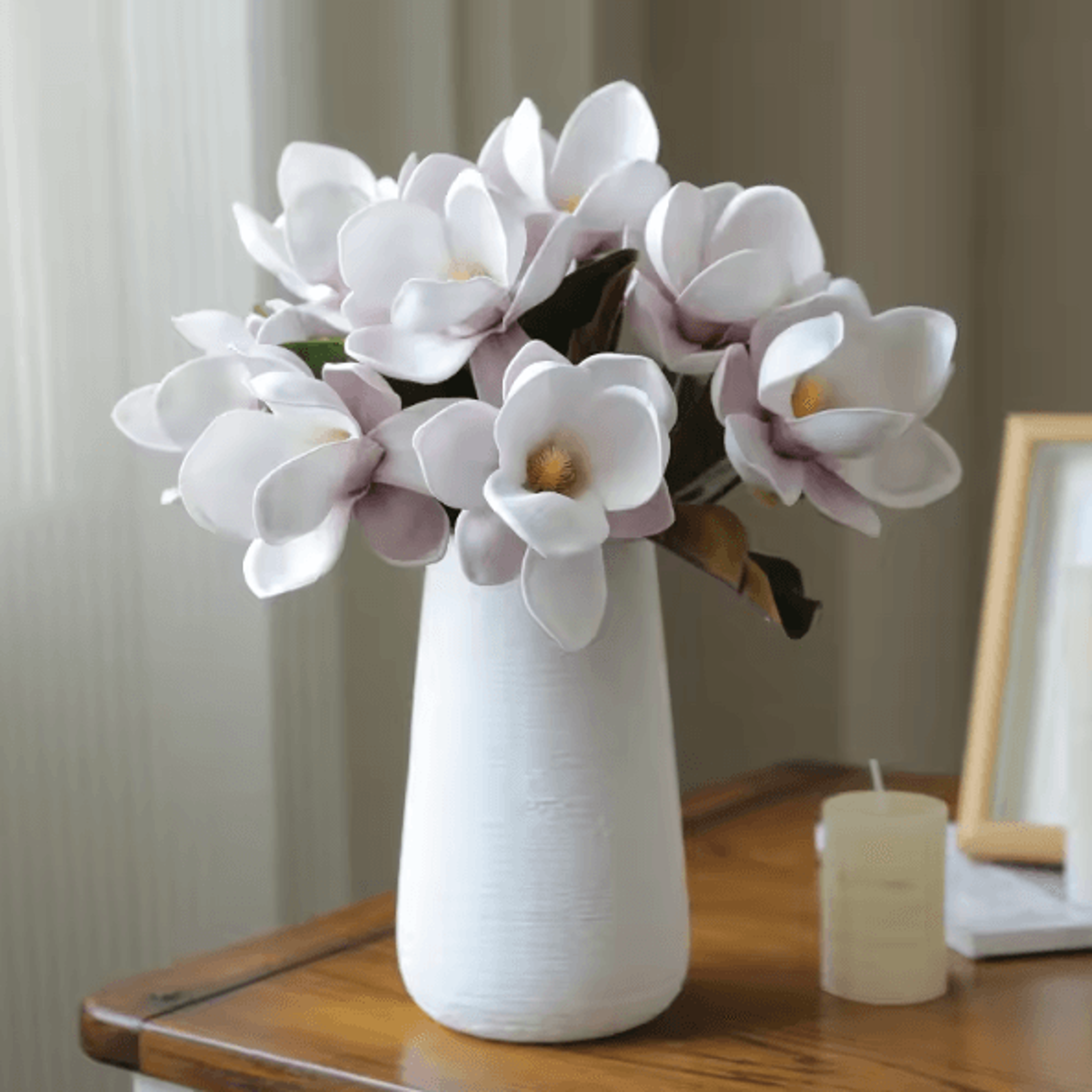 Artificial Magnolia Flower Bundle  Elegant 3Branch Silk Floral Decor For Home  Table Styling 2