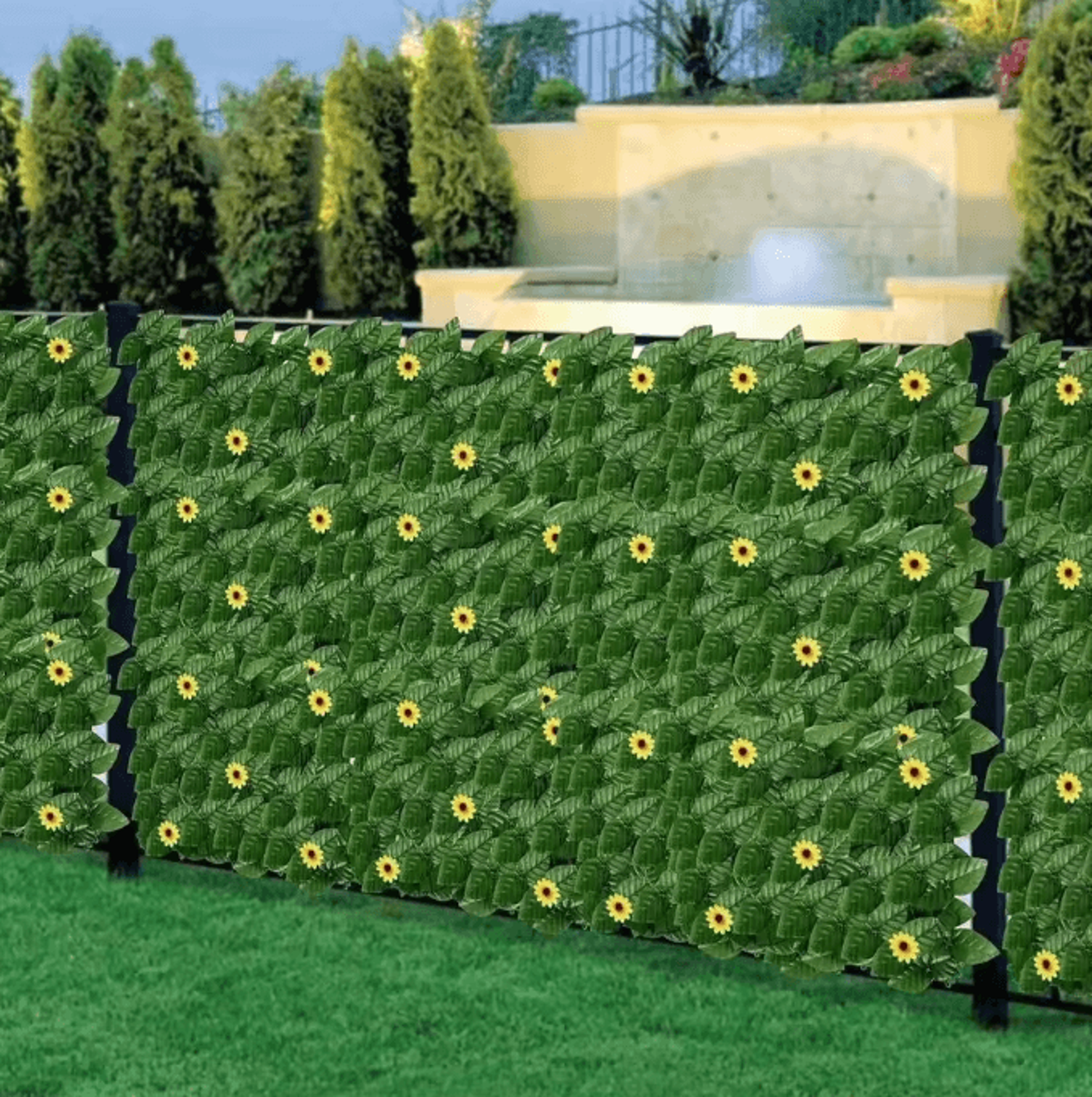 SunBloom Artificial Ivy Privacy Fence Screen With Sunflowers For Outdoor Decor 1