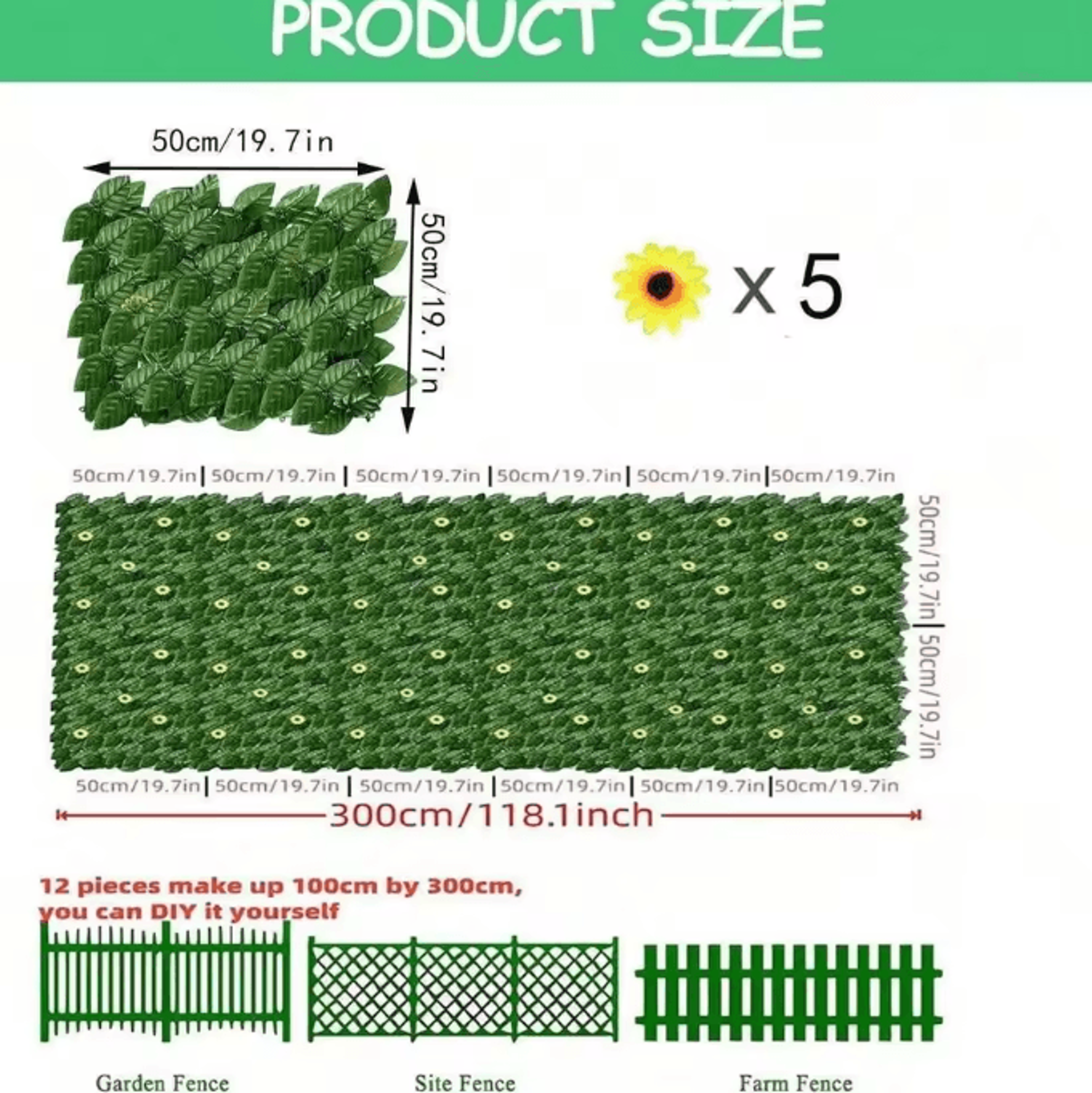 SunBloom Artificial Ivy Privacy Fence Screen With Sunflowers For Outdoor Decor 5