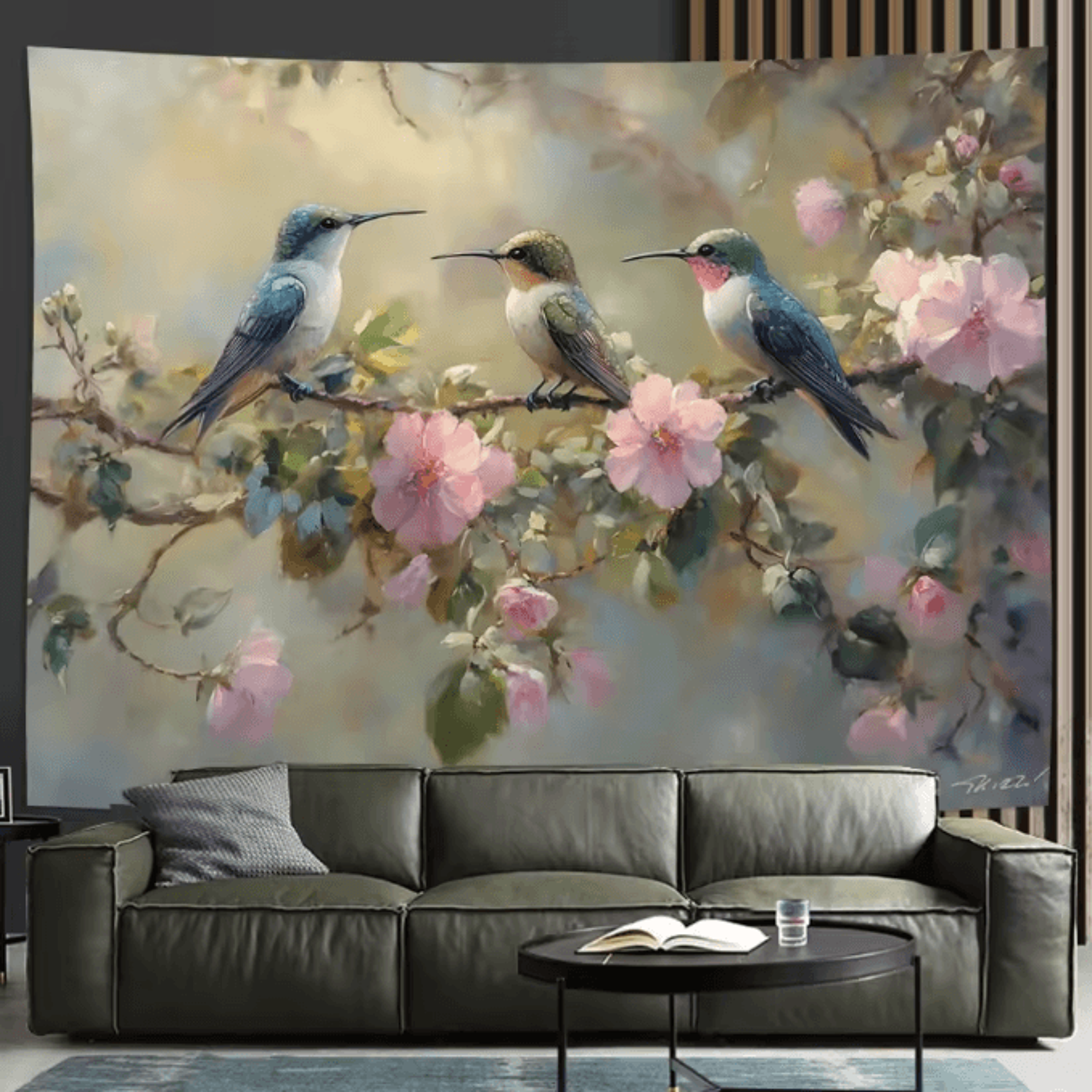 floravibe hummingbird floral wall tapestry elegant bedroom & office decor