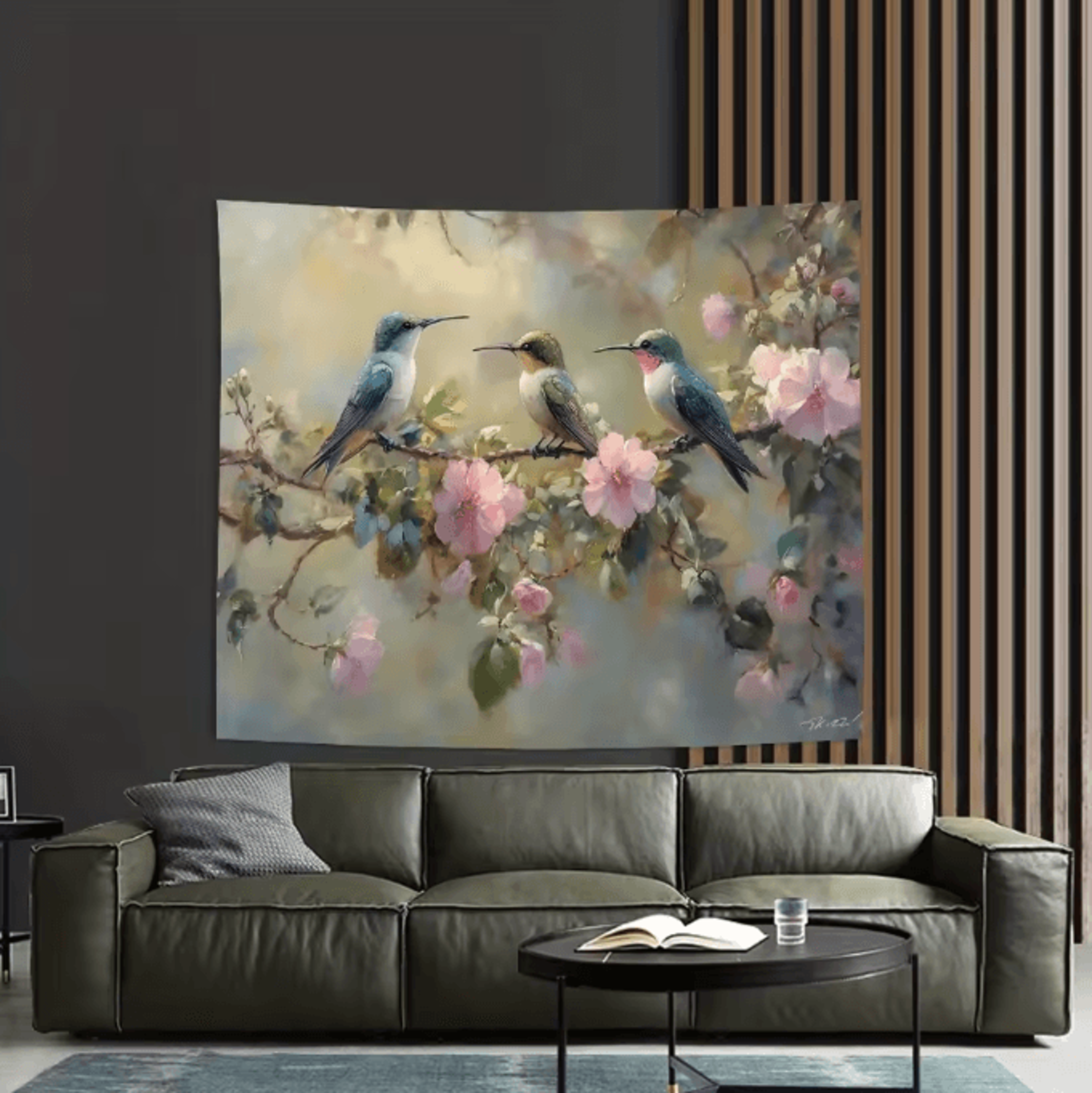 FloraVibe Hummingbird Floral Wall Tapestry Elegant Bedroom  Office Decor 3