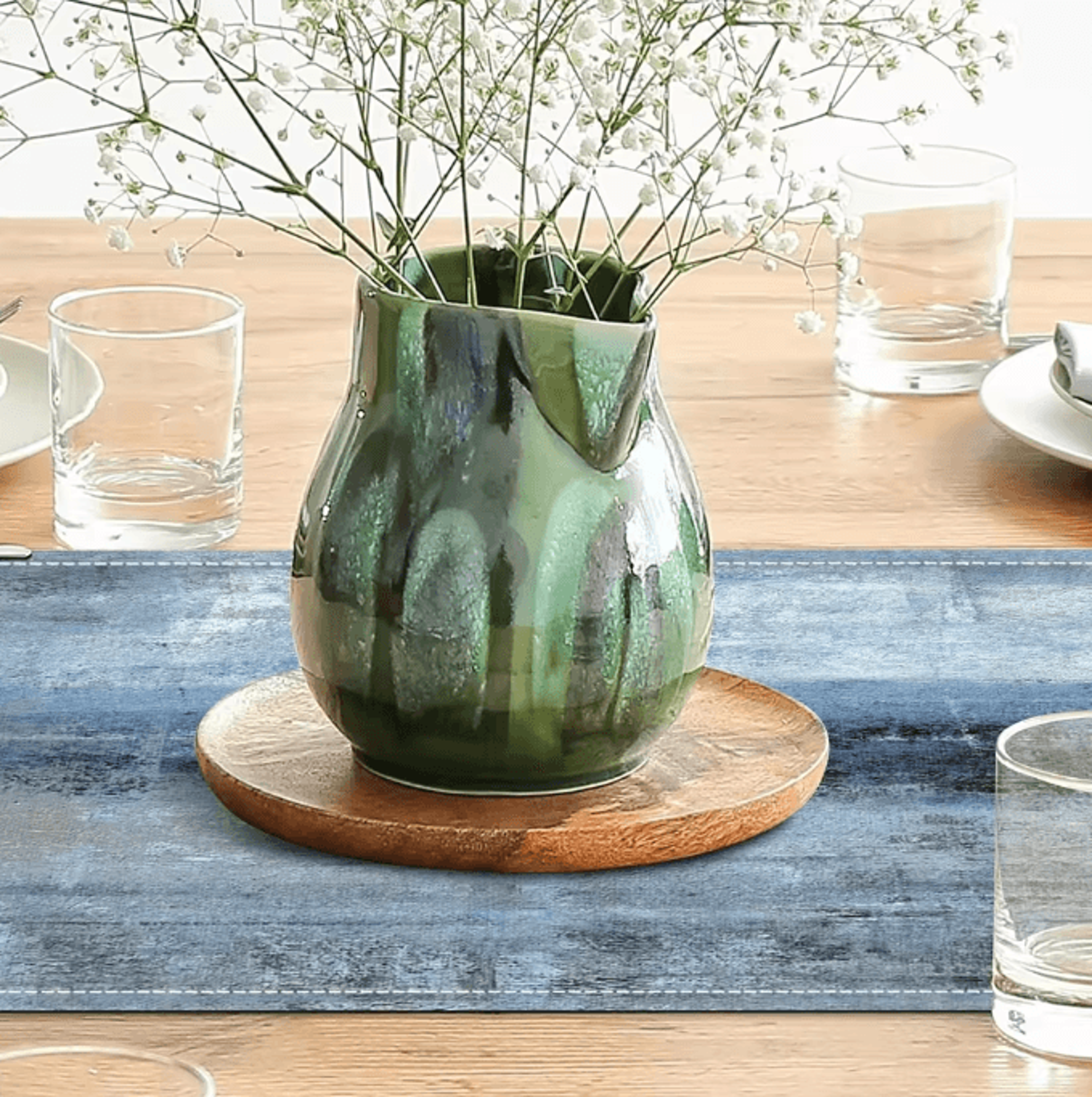 VIKAMA TieDye Farmhouse Linen Table Runner Rustic Dining  Party Decor 3