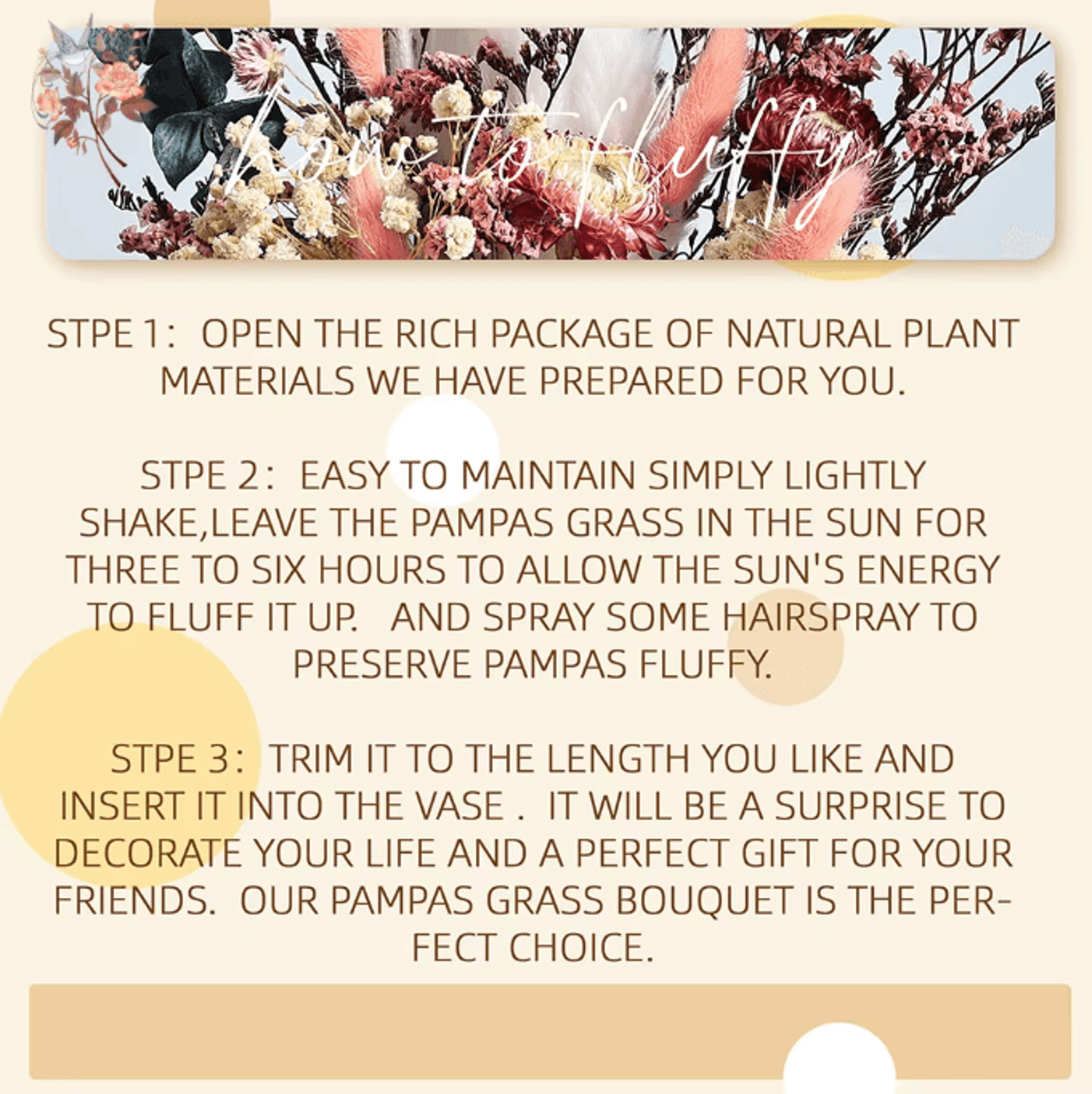 VIKAMA Preserved Eucalyptus Pampas Bouquet Boho Dried Flower Decor For Home  Weddings 4