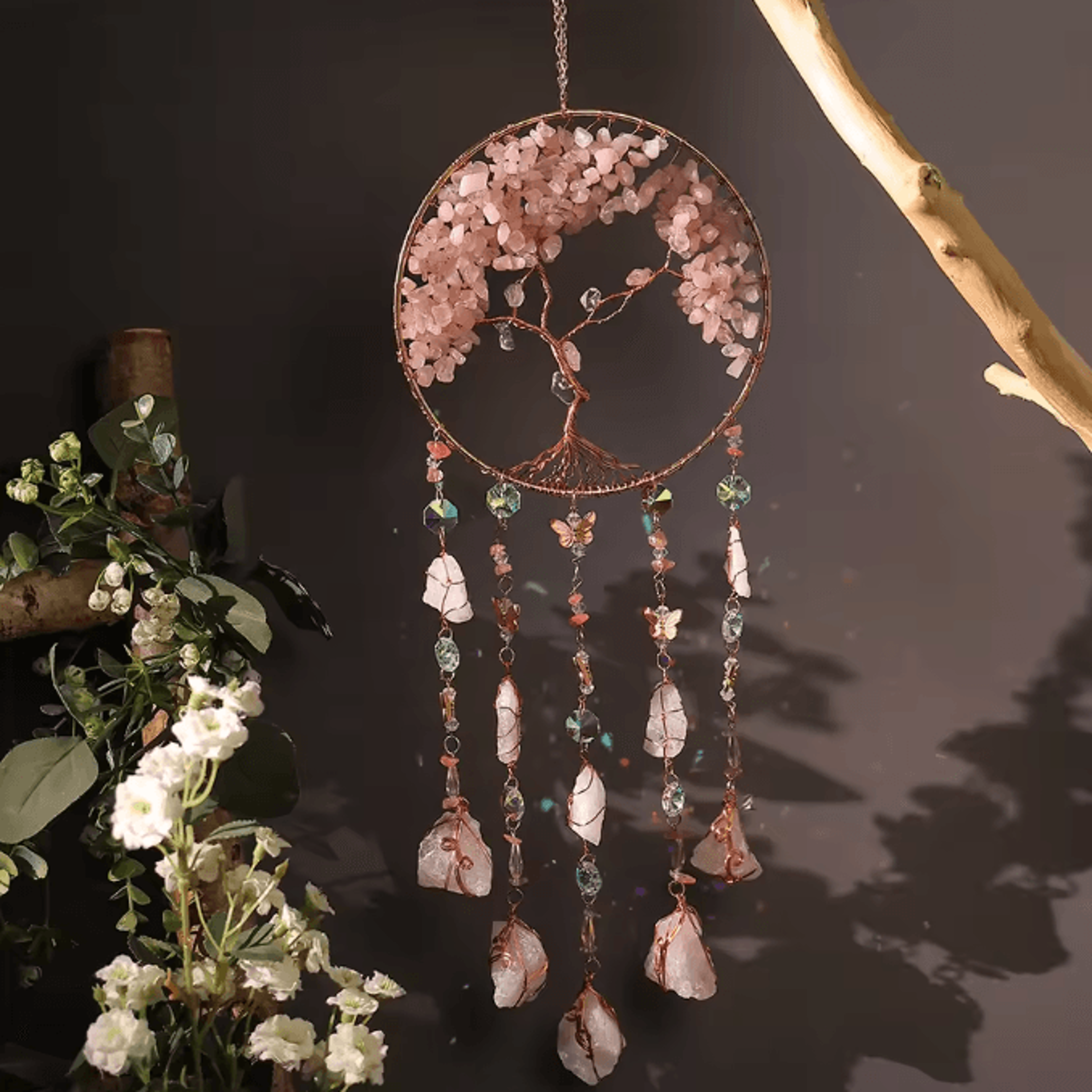 LunaCrystal Natural Agate Dream Catcher Wall Hanging Moon Star Sun Boho Decor 1