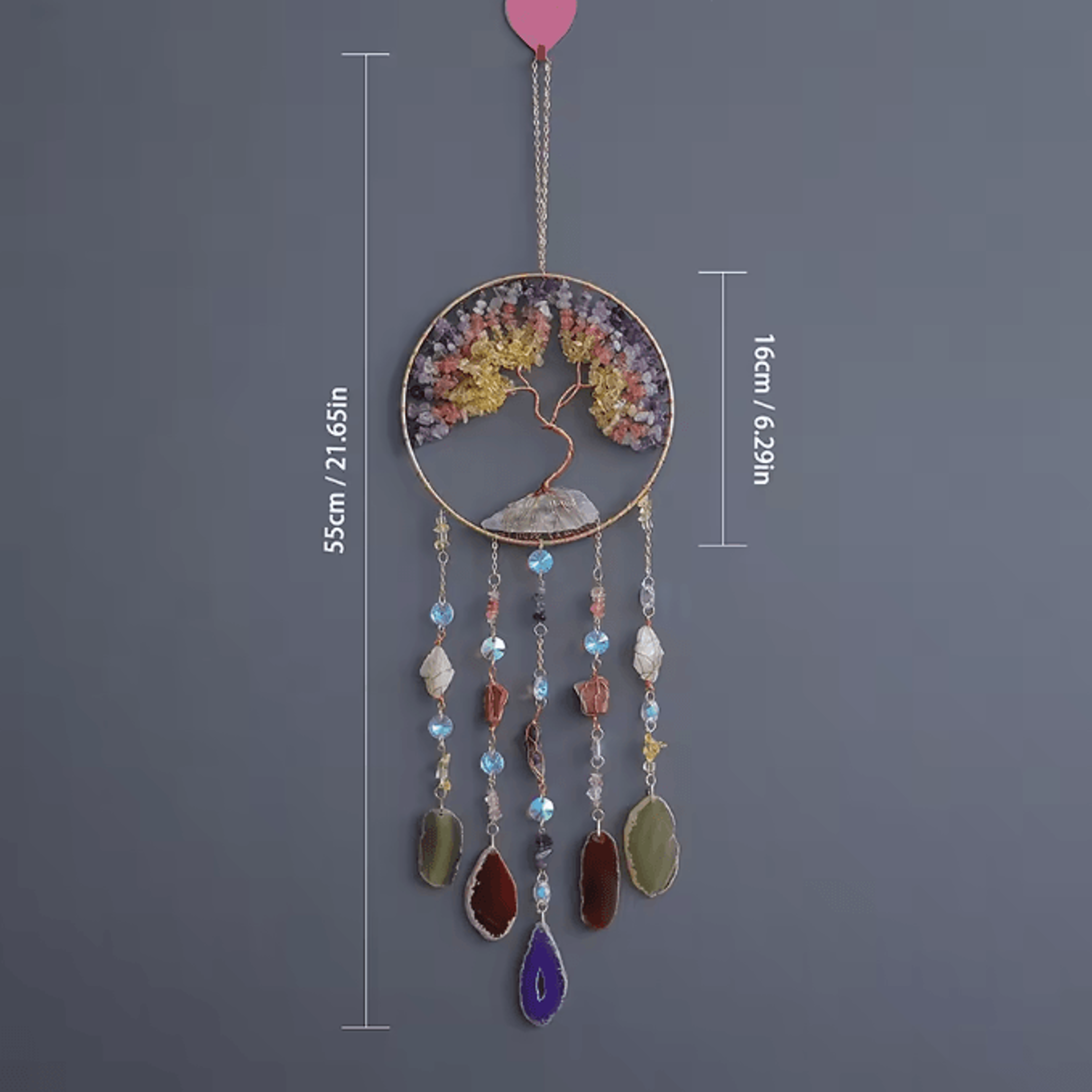LunaCrystal Natural Agate Dream Catcher Wall Hanging Moon Star Sun Boho Decor 5