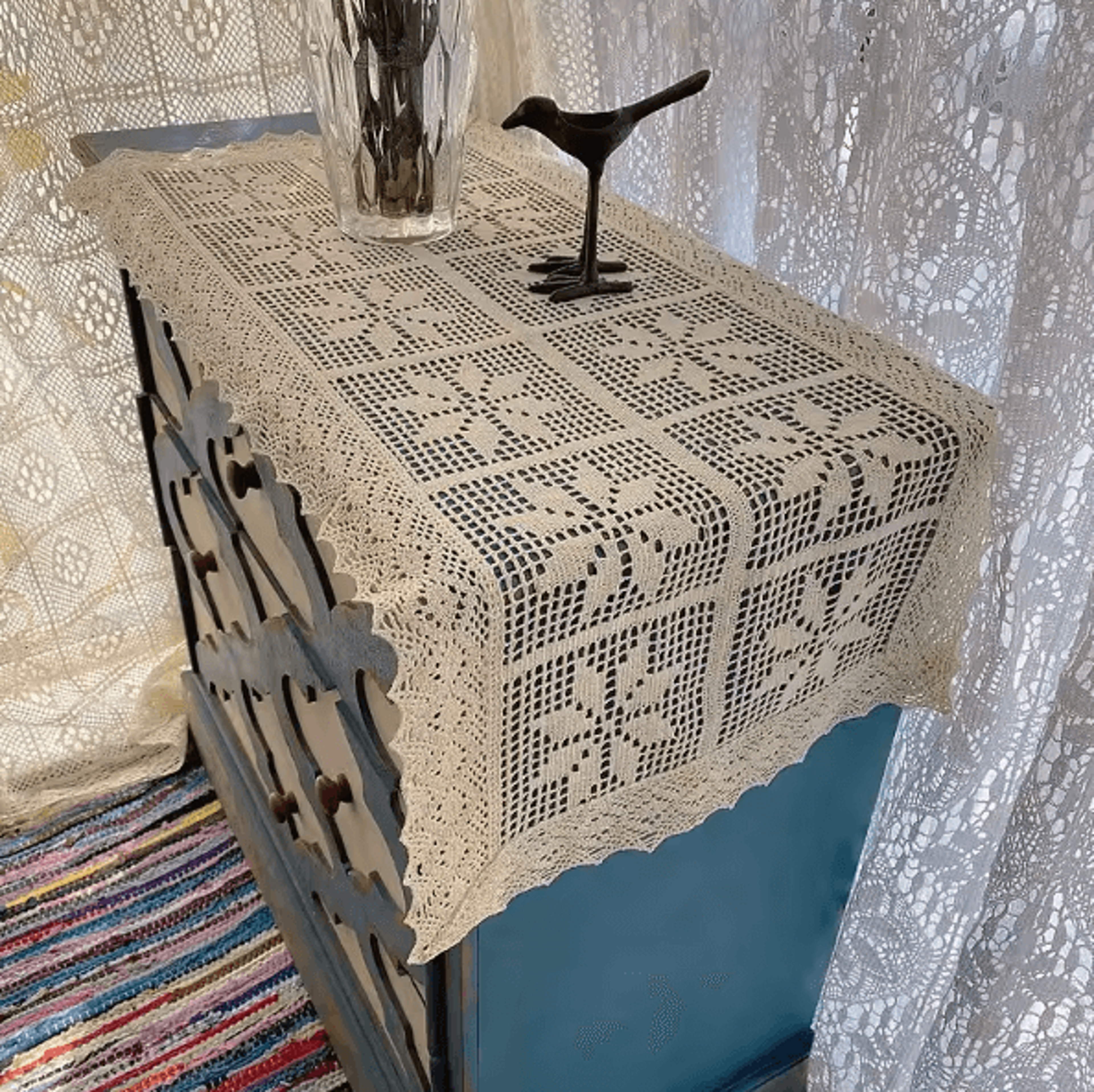 lacecraft vintage crochet cotton linen table runner with elegant lace edge
