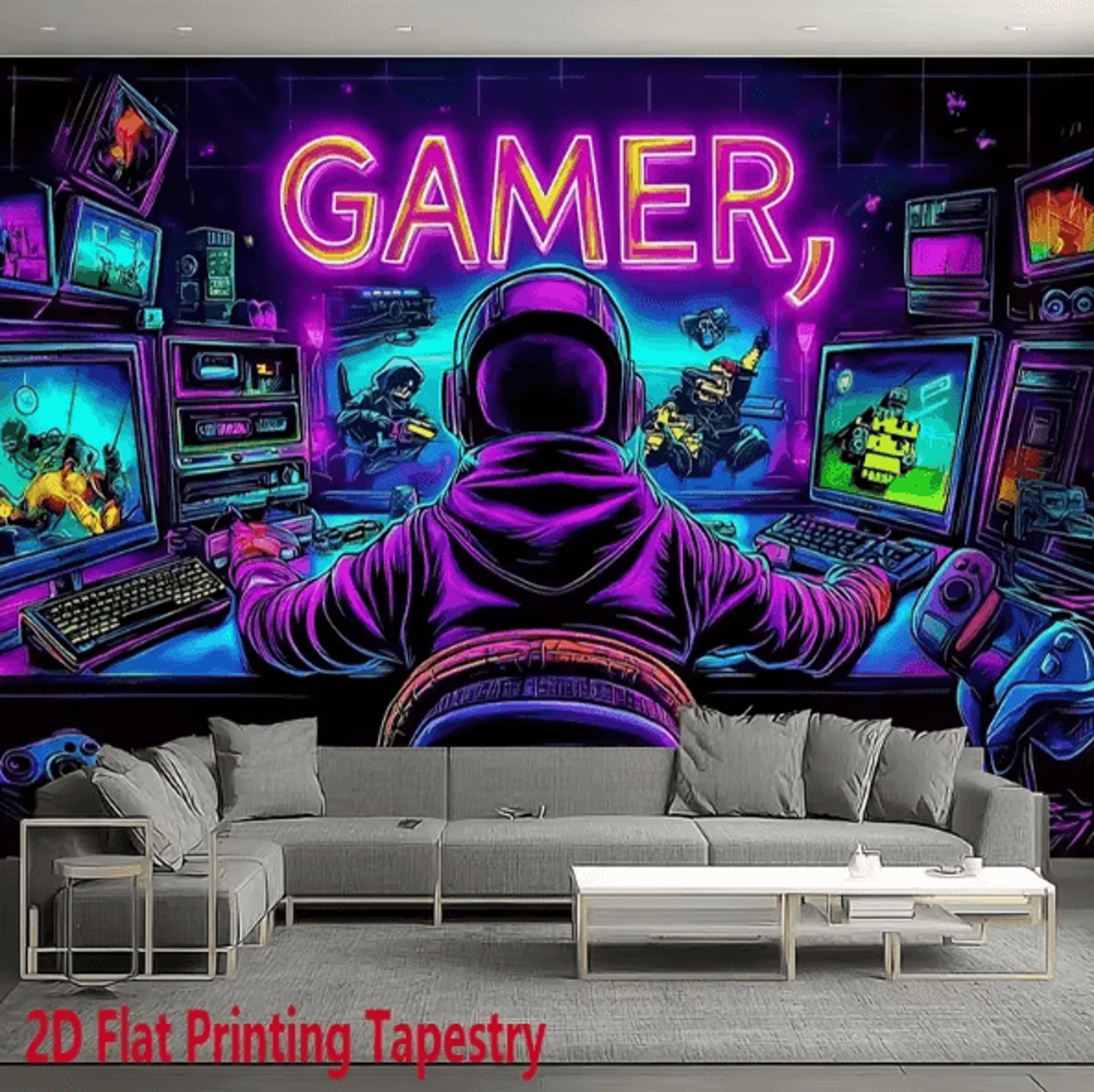 VikaGlow Gamer Fluorescent Cyberpunk Tapestry Wall Hanging For Gaming Room Decor 1
