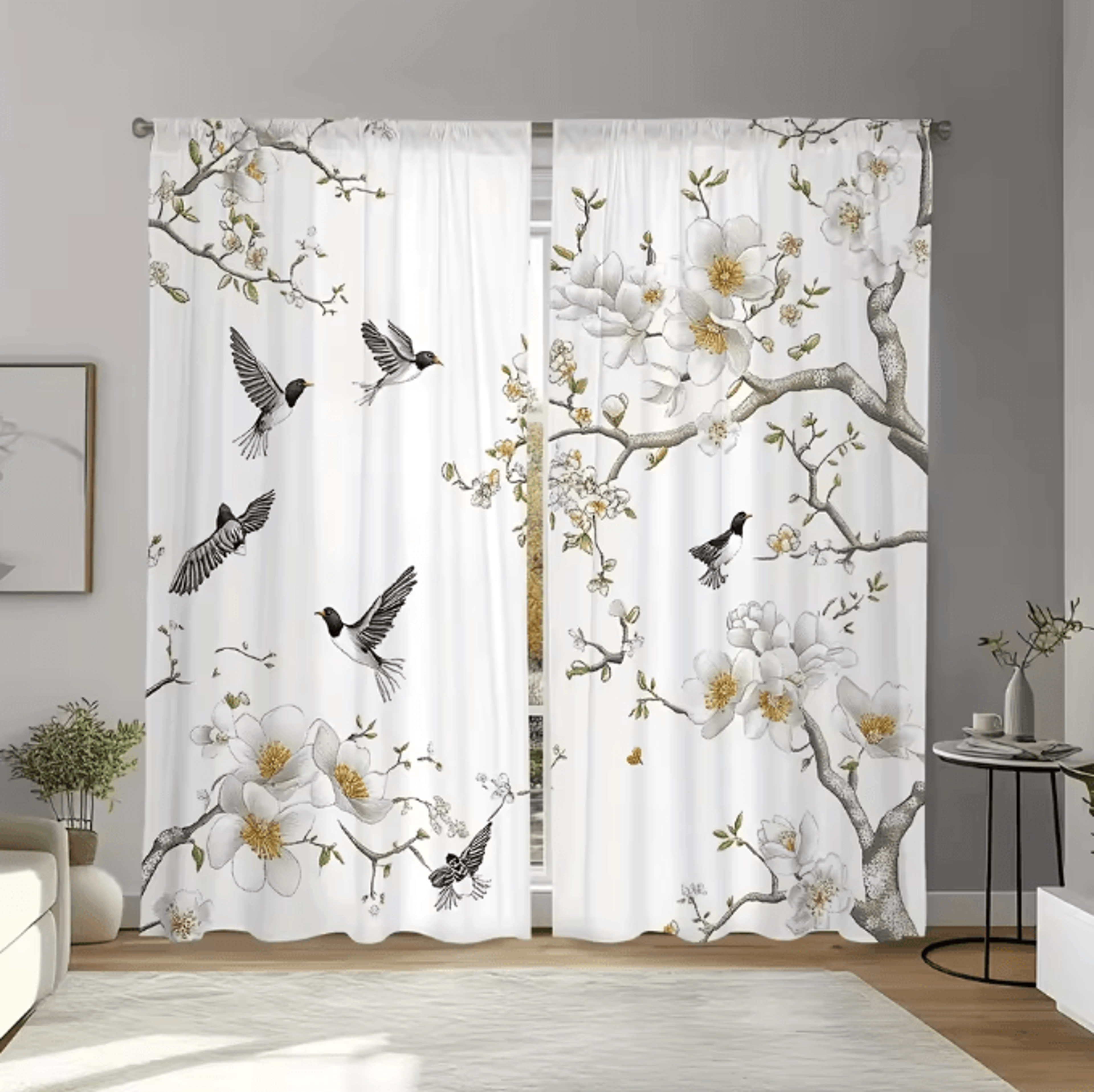 naturebloom floral bird print curtain set polyester decorative window drapes