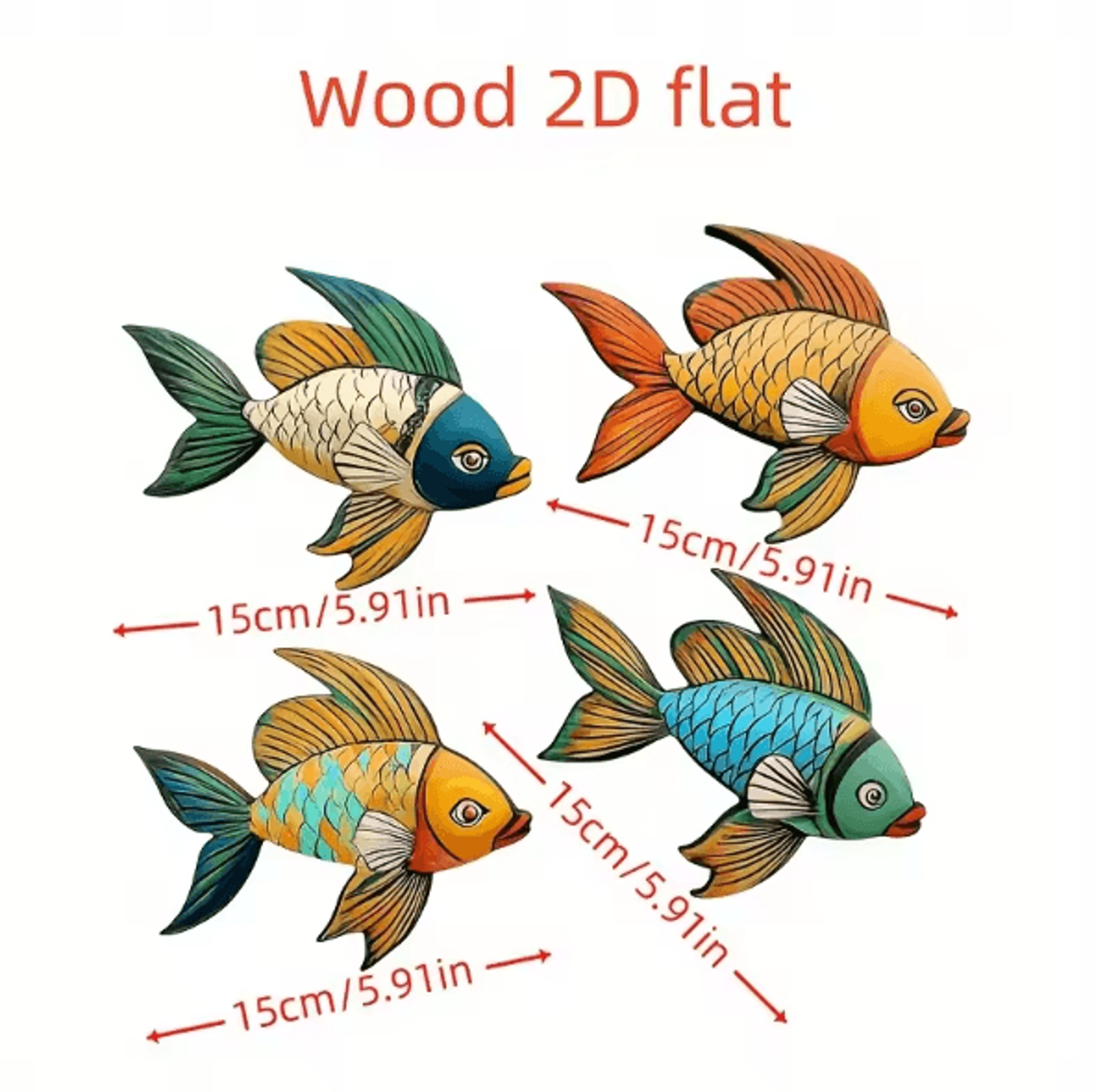 CoastalCharm 4PCS Wooden Tropical Fish Wall Art Nautical Rustic Decor Set 4