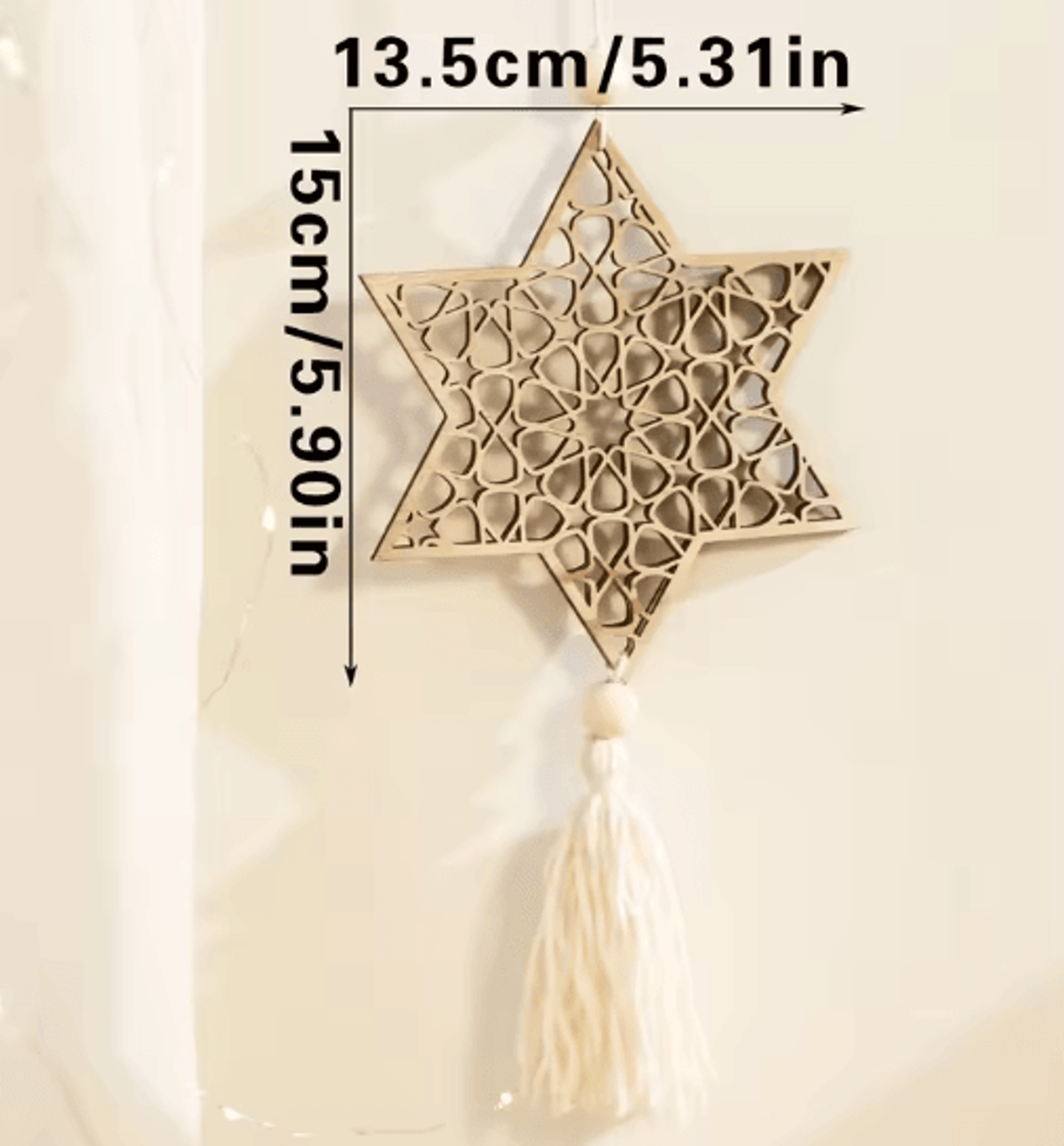 Wooden Ramadan Moon Tassel Ornaments  Eid Mubarak Hanging Decor Set 4