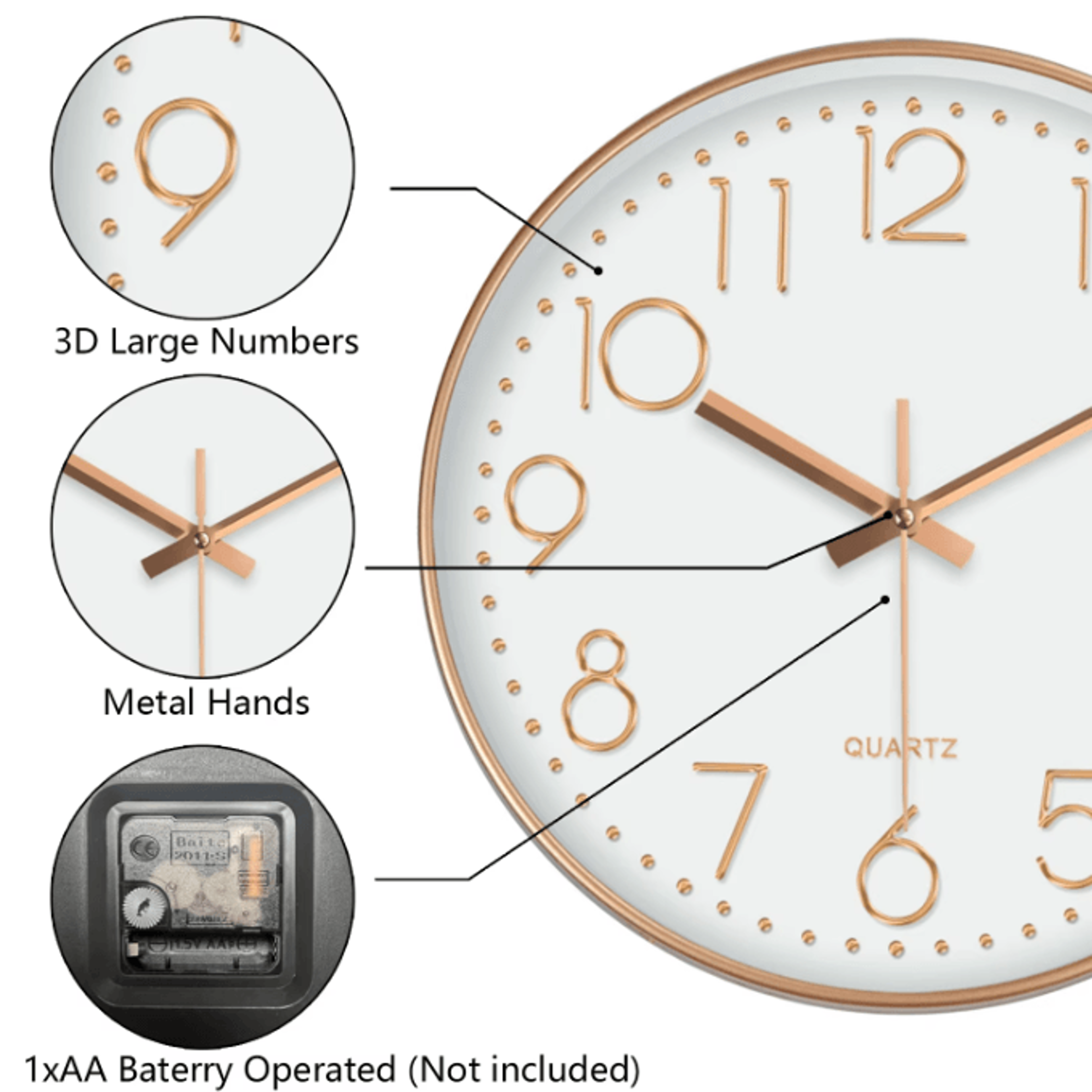 Minimalist Silent Quartz Wall Clock  Modern NoTicking Decor 81012 Inch 4