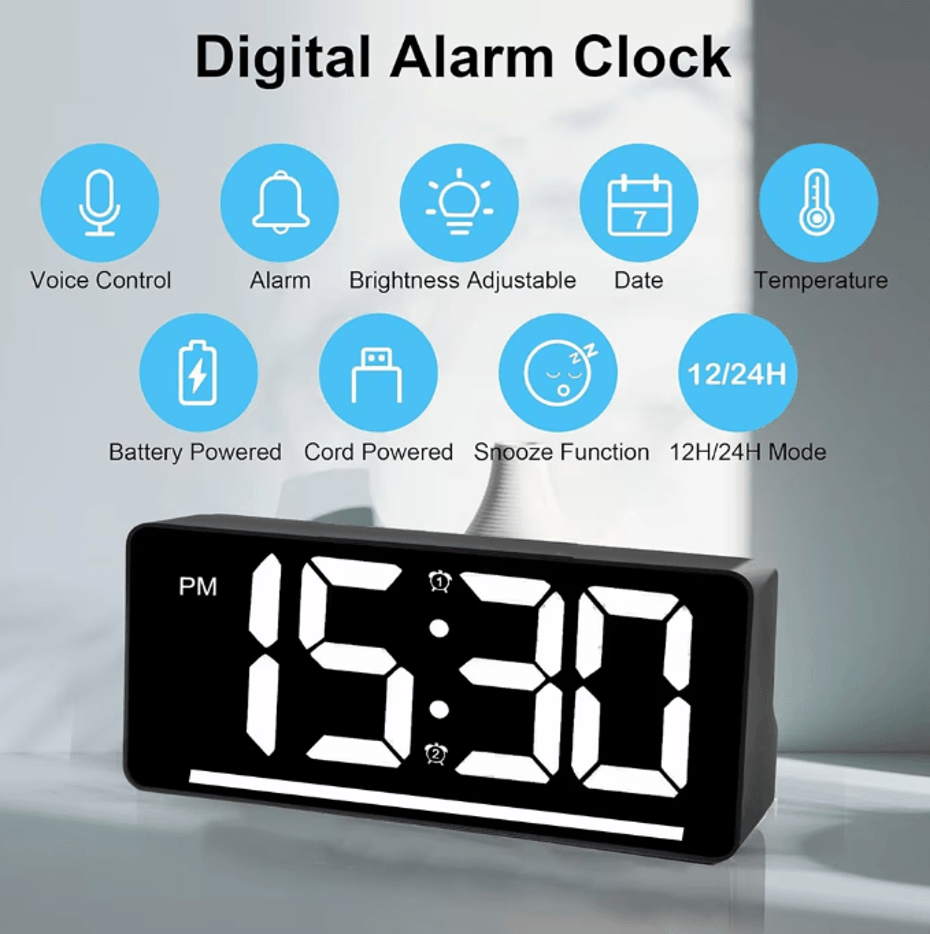large led digital alarm clock with temperature – night light table clock for bedroom & office